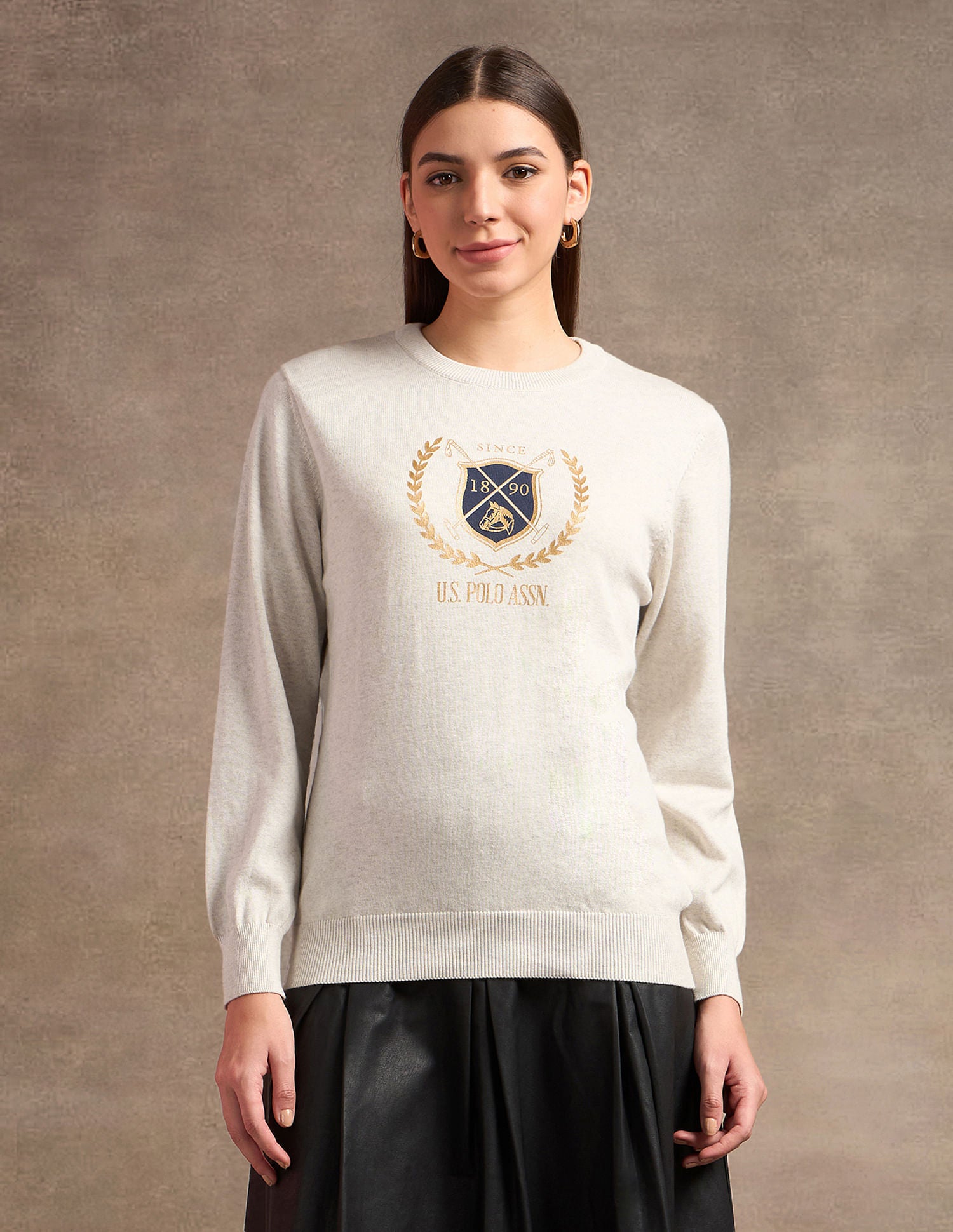 Crest Logo Regular Fit Sweater Off White - U.S. POLO ASSN. | Large