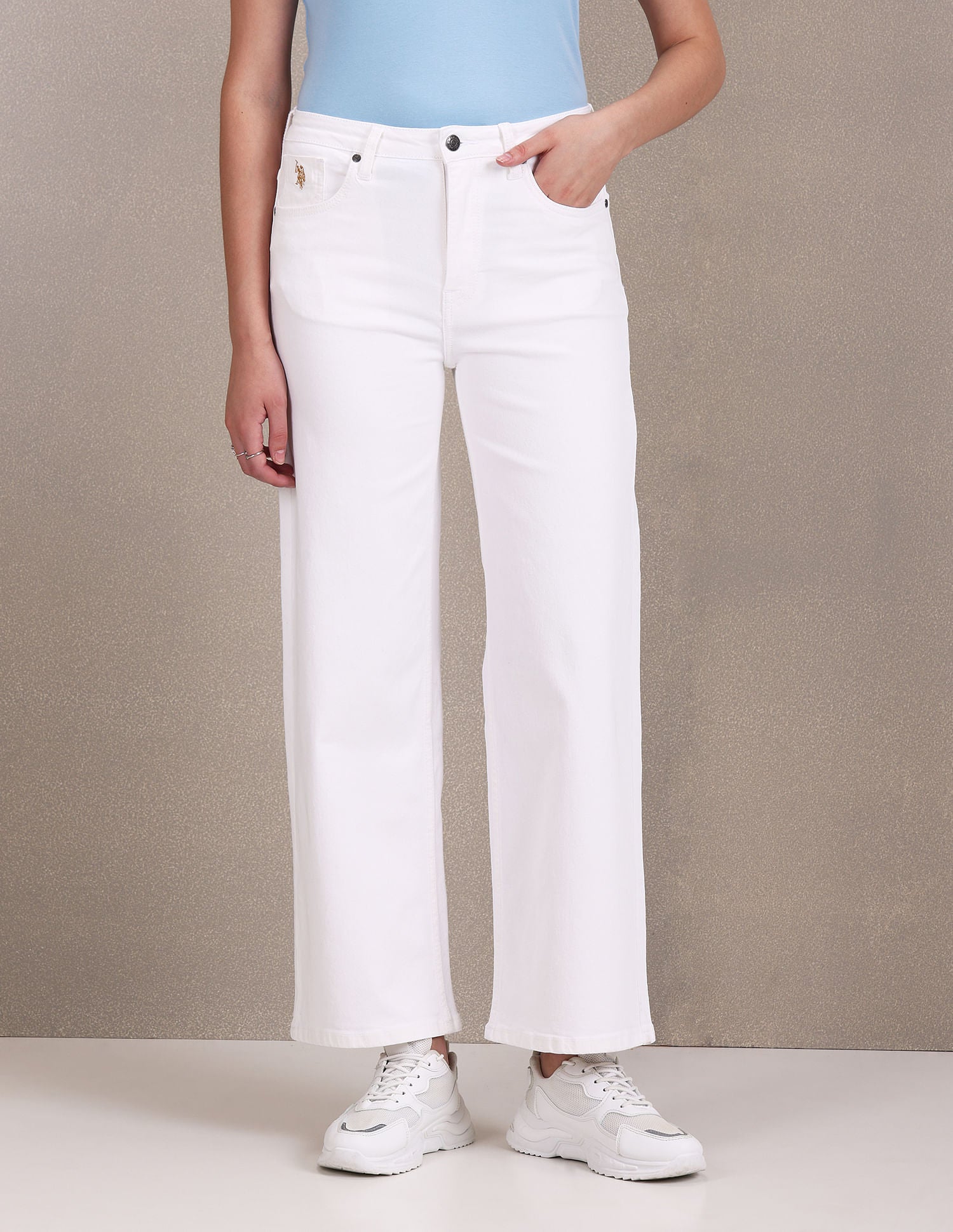 High Rise Twill Wide Leg Jeans White - U.S. POLO ASSN. | Large