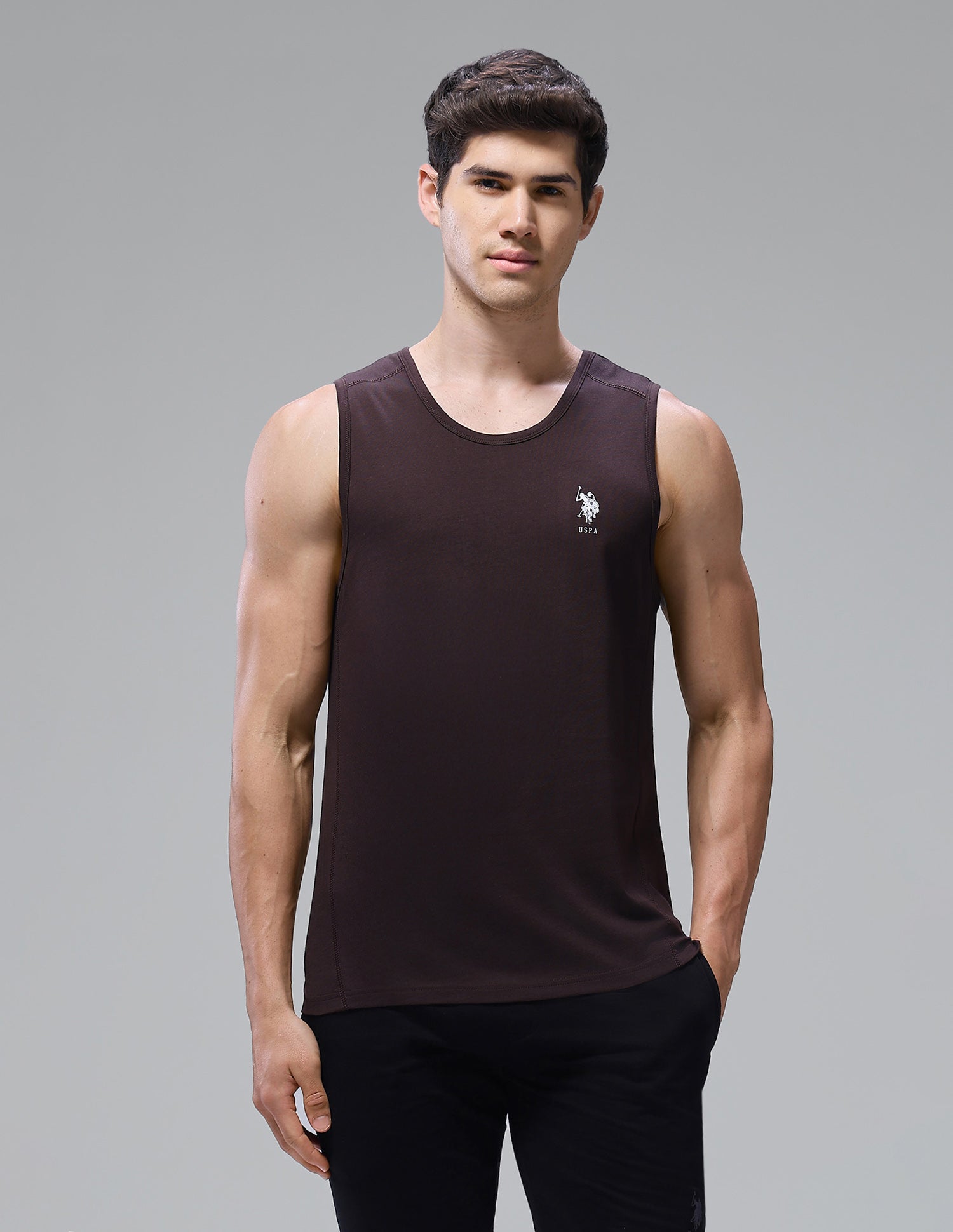 Antimicrobial Pure Cotton OEV11 Gym Vest - Pack Of 1 Chocolate Plum - U.S. Polo Assn. India | Large