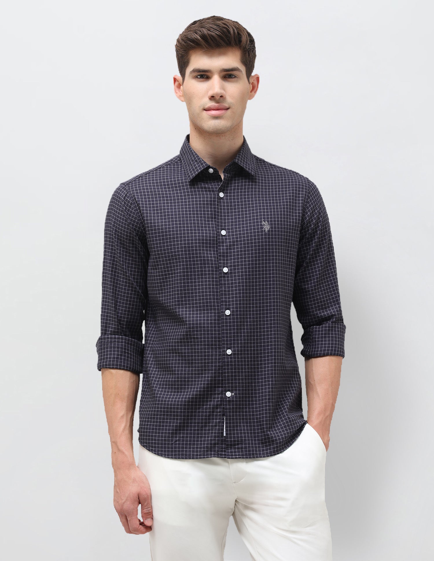 Twill Self Design Graph Checked Shirt Purple - U.S. Polo Assn. India | Large