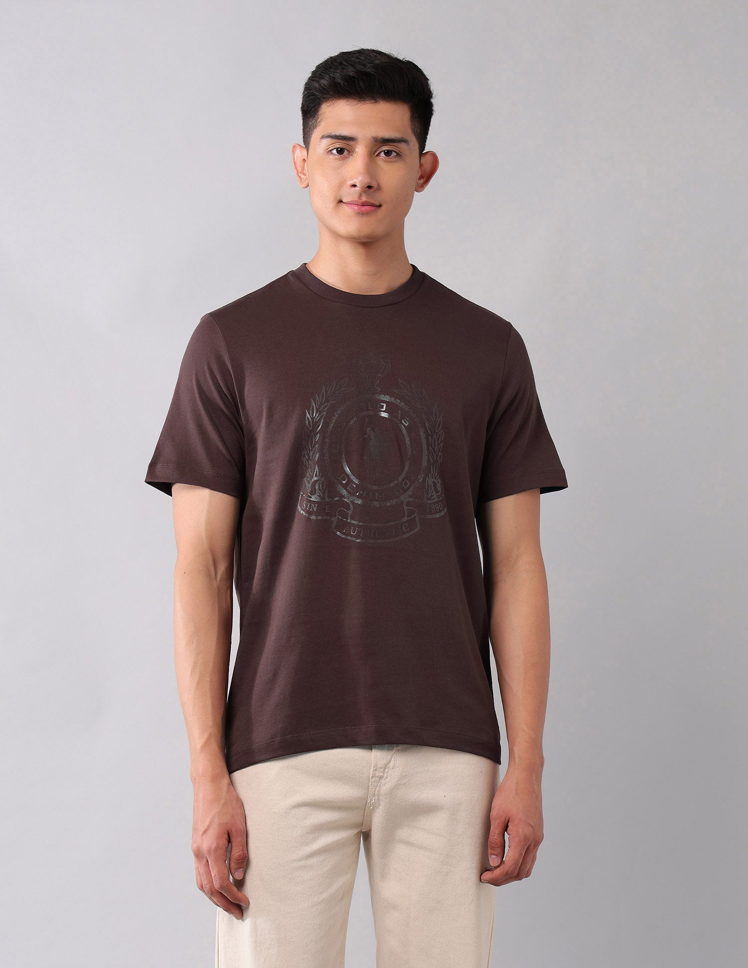 Brand Printed Muscle Fit T-Shirt Dark Brown - U.S. POLO ASSN. | Large