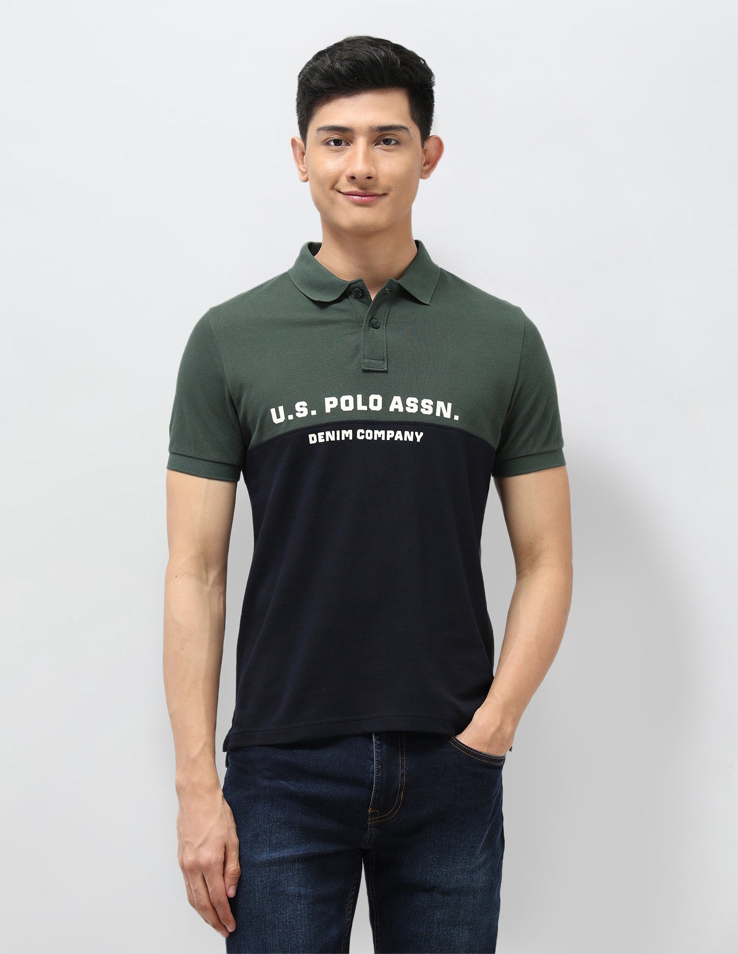 Colourblocked Pure Cotton Polo Shirt Olive - U.S. POLO ASSN. | Large