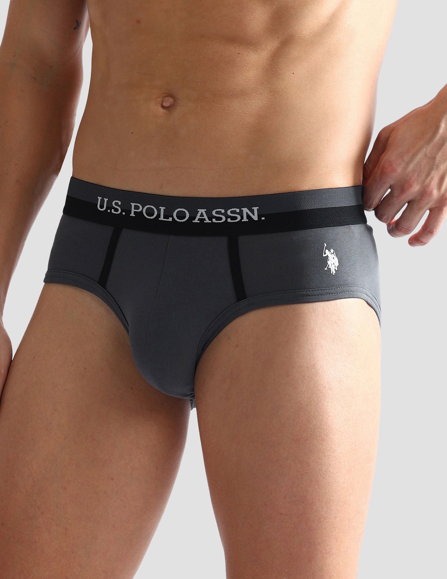 Dual Tone Cotton Stretch OET07 Briefs - Pack Of 3 Black, Grey and Red - U.S. POLO ASSN. | Large