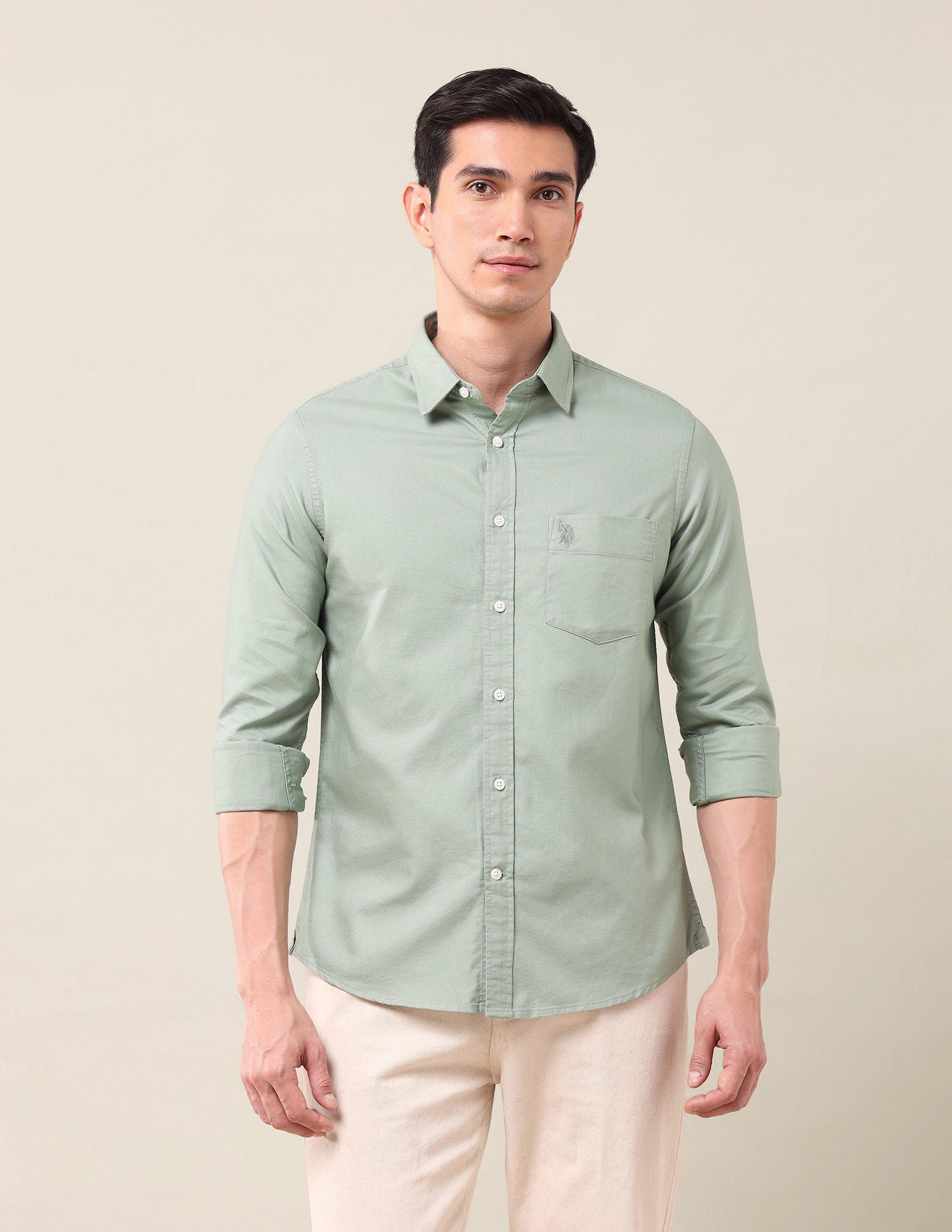 Tailored Fit Solid Shirt Light Green - U.S. Polo Assn. India | Large