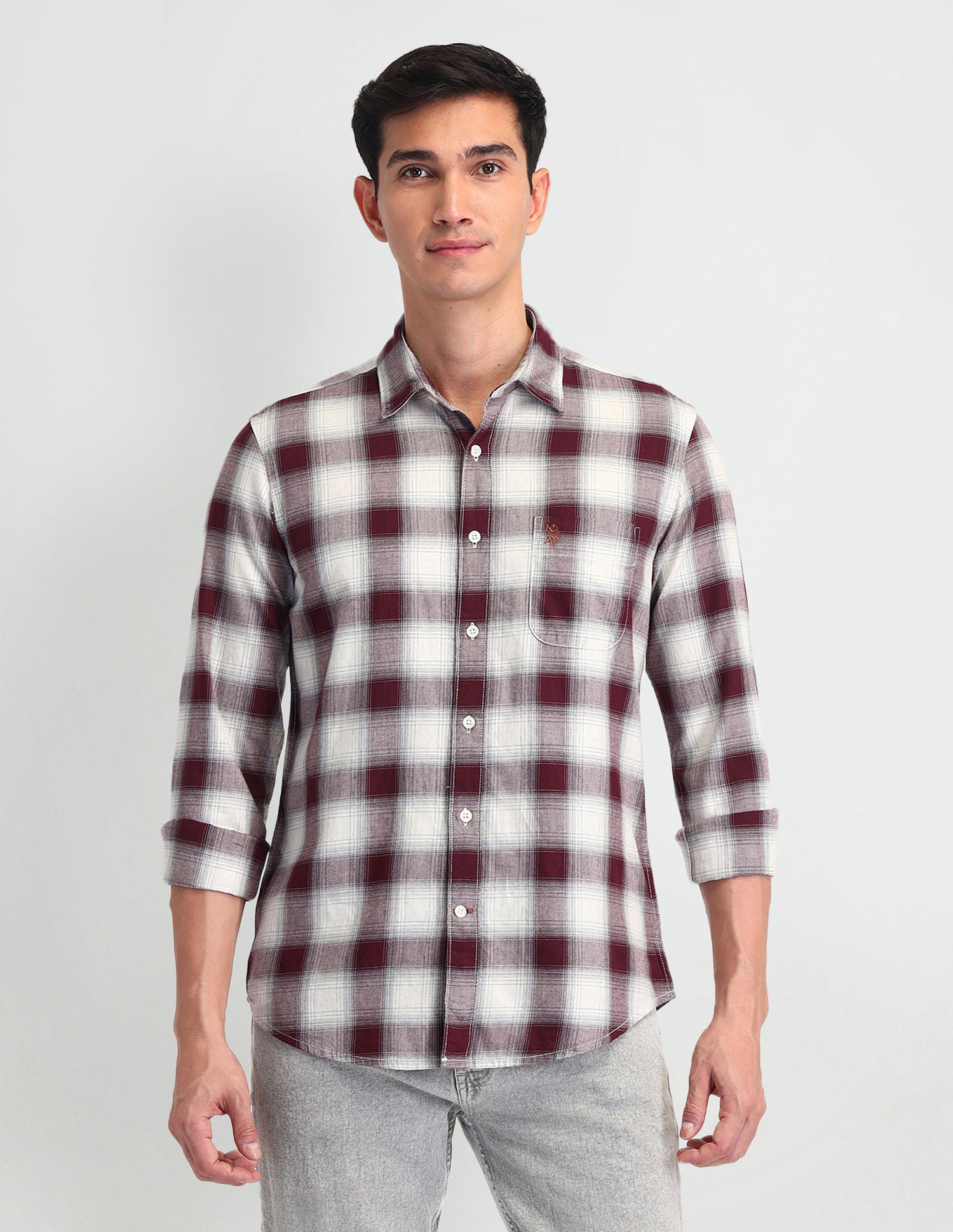 Tartan Check Regular Fit Shirt Maroon - U.S. Polo Assn. India | Large