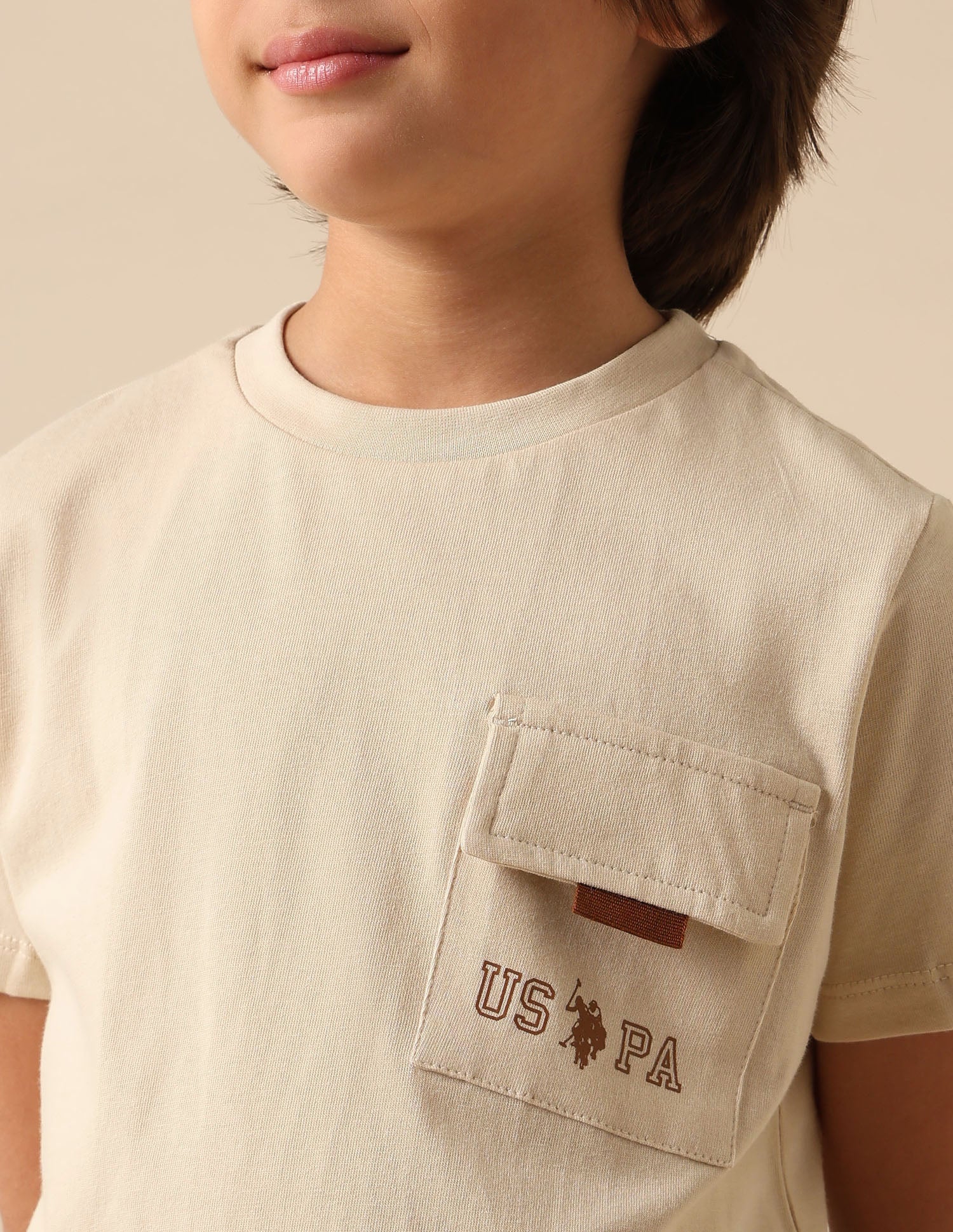 Boys Solid Regular Fit T Shirt Off White - U.S. POLO ASSN. | Large