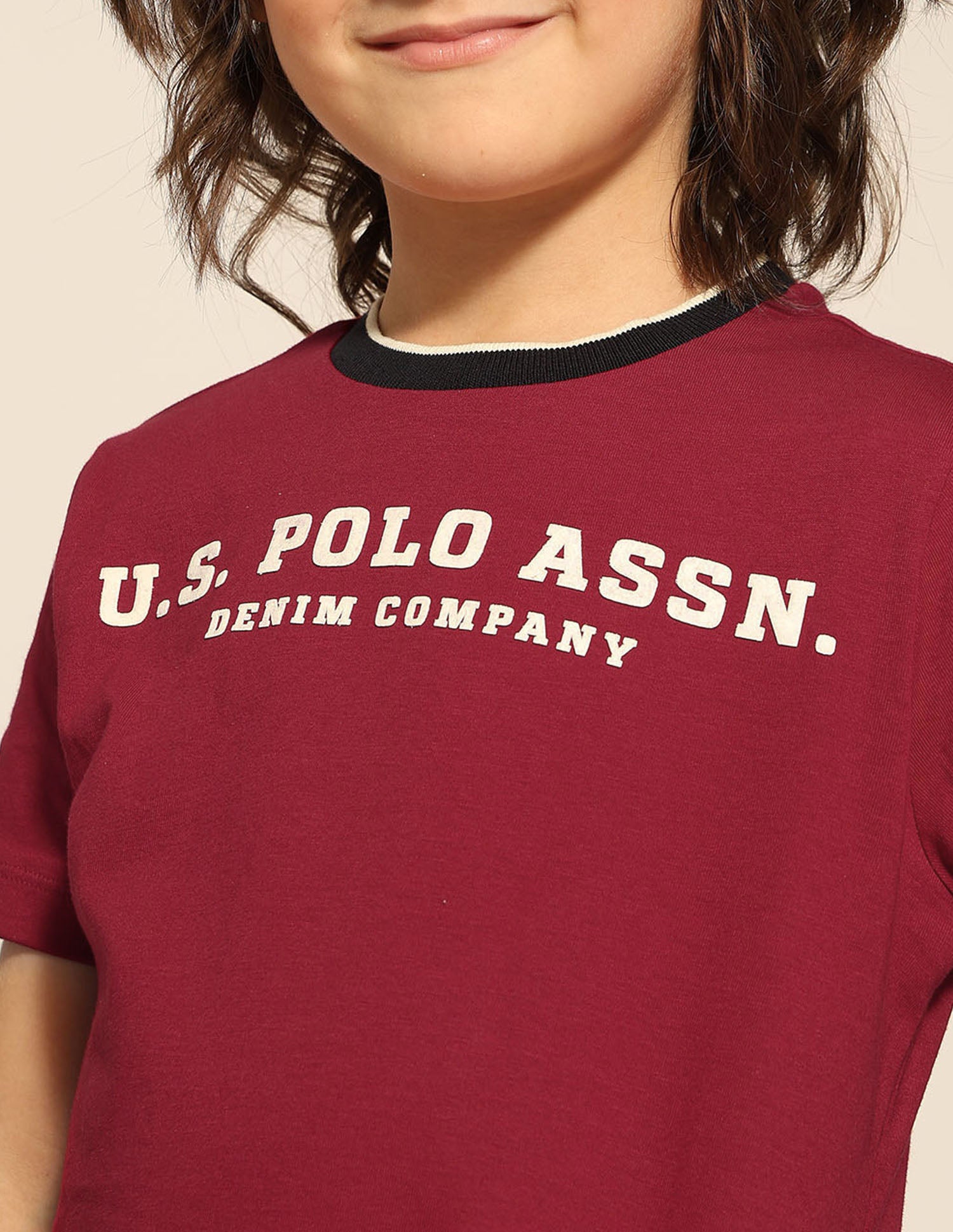 Boys Brand Embossed Pure Cotton T-Shirt Burgundy - U.S. POLO ASSN. | Large
