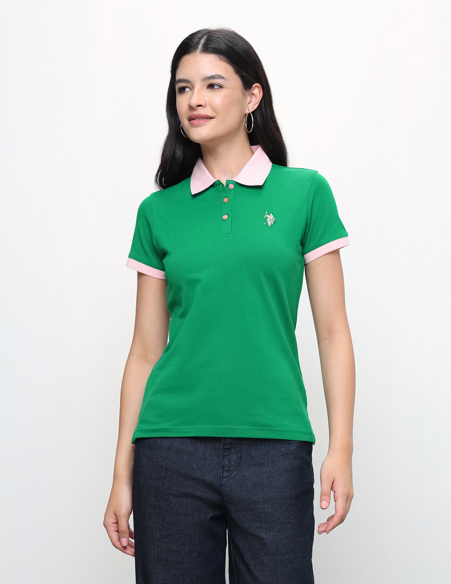 Solid Regular Fit Polo Shirt Green - U.S. Polo Assn. India | Large