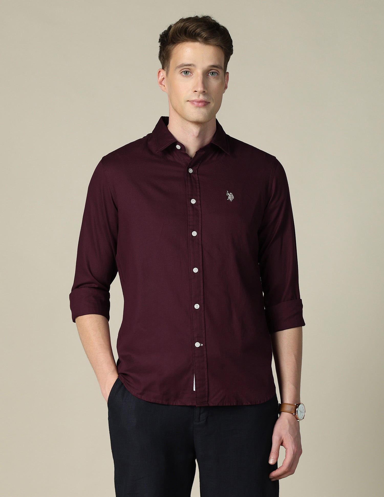Tailored Fit Dobby Shirt Burgundy - U.S. POLO ASSN. | Large