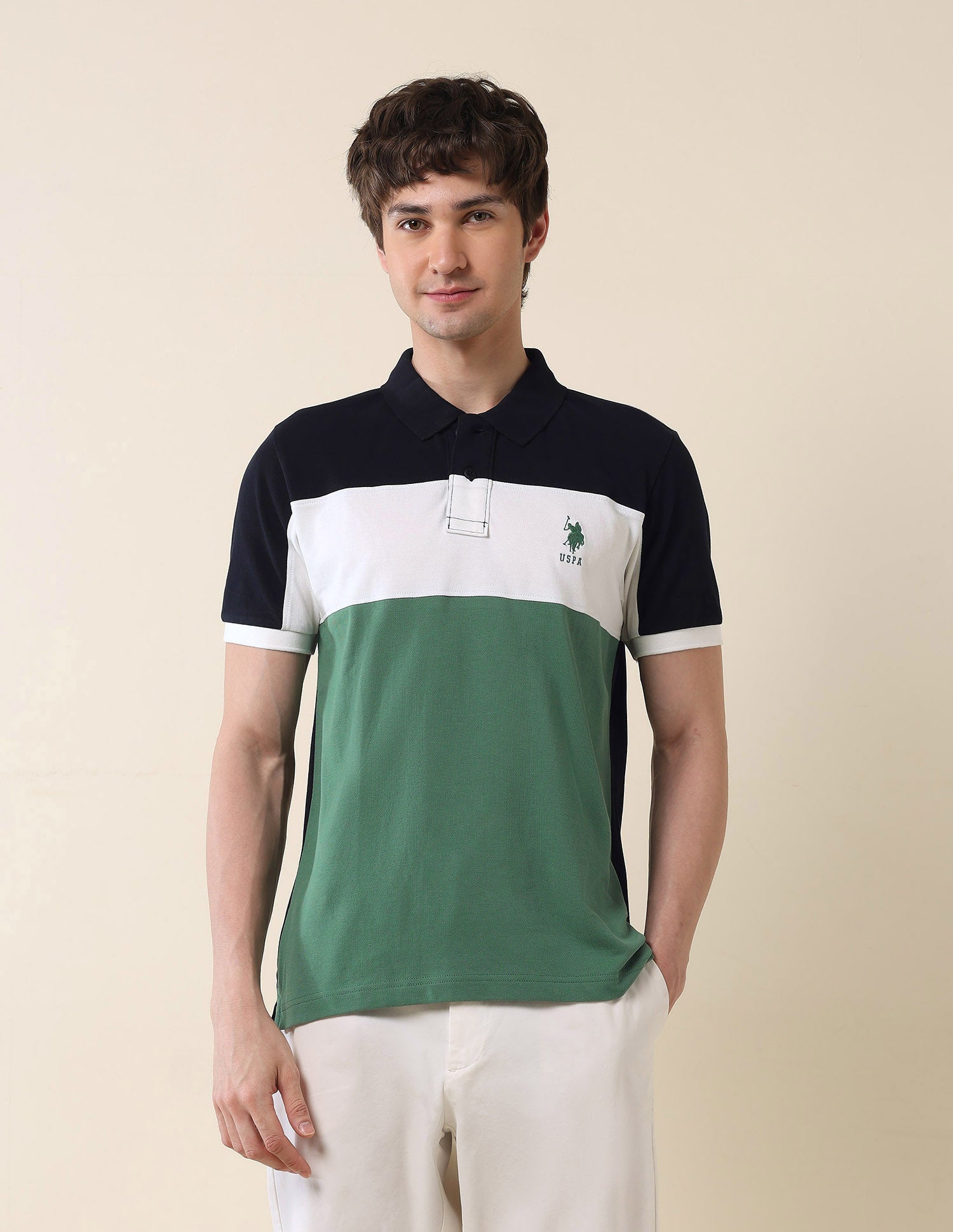 Colourblocked Classic Polo Shirt Green - U.S. Polo Assn. India | Large