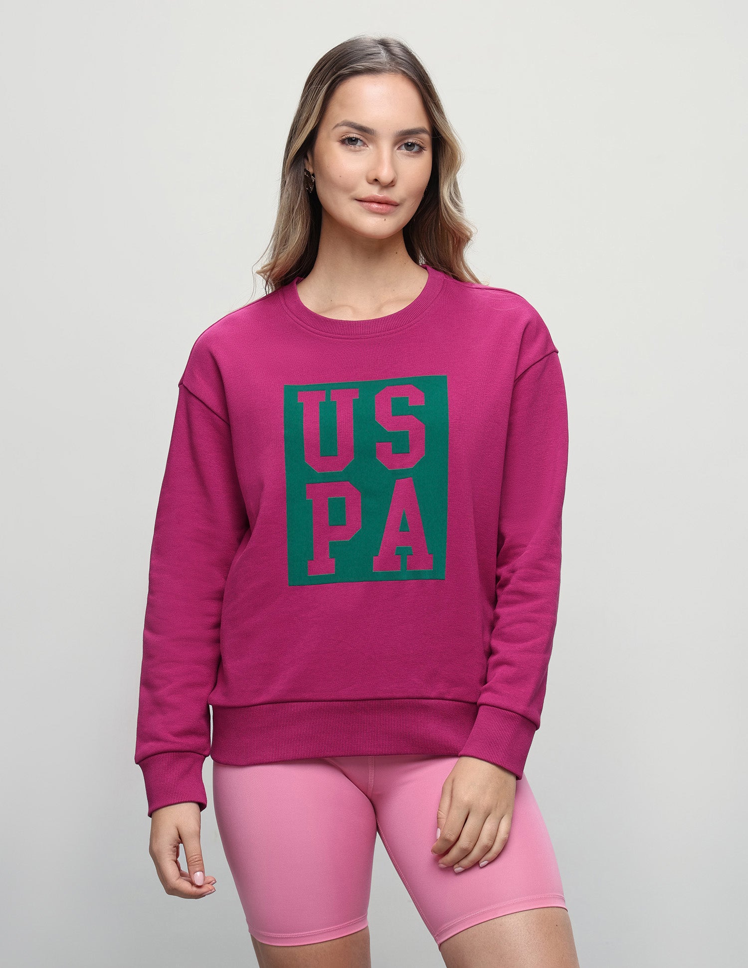 Brand Printed Relaxed Fit Sweatshirt Magenta - U.S. Polo Assn. India | Large