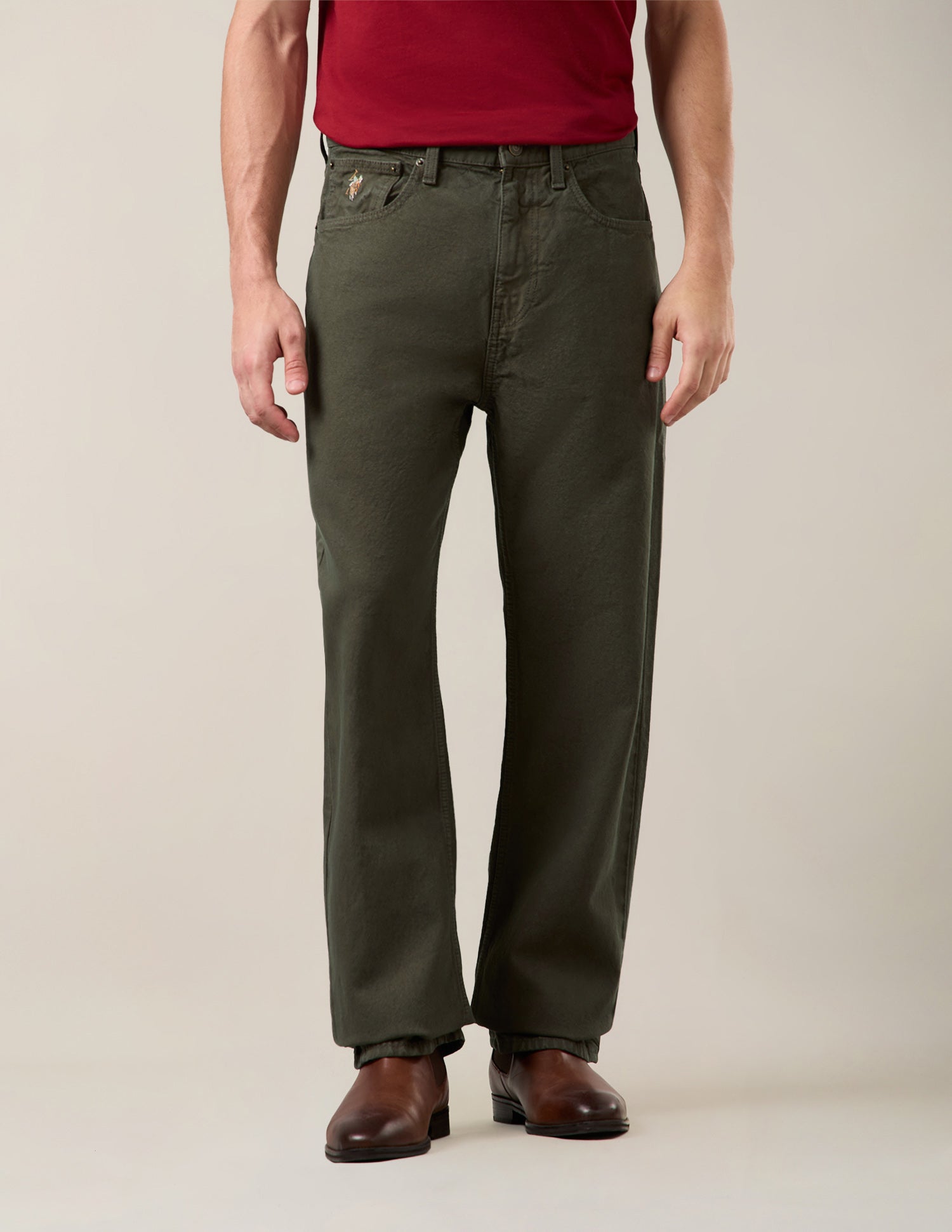 Logan Loose Straight Fit Green Jeans Dark Olive - U.S. Polo Assn. India | Large