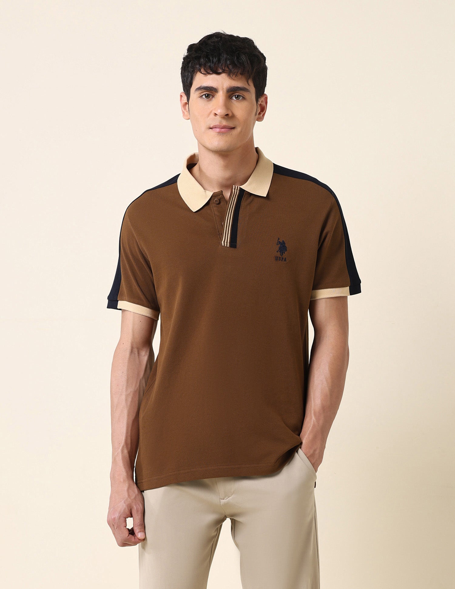 Solid Slim Fit Polo Shirt Brown - U.S. Polo Assn. India | Large