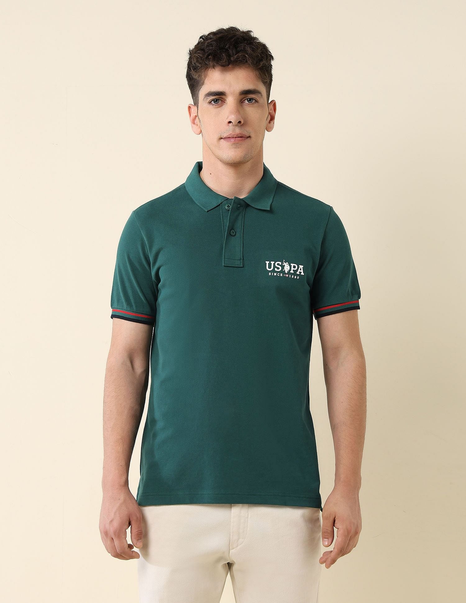 Solid Slim Fit Polo Shirt Dark Green - U.S. Polo Assn. India | Large