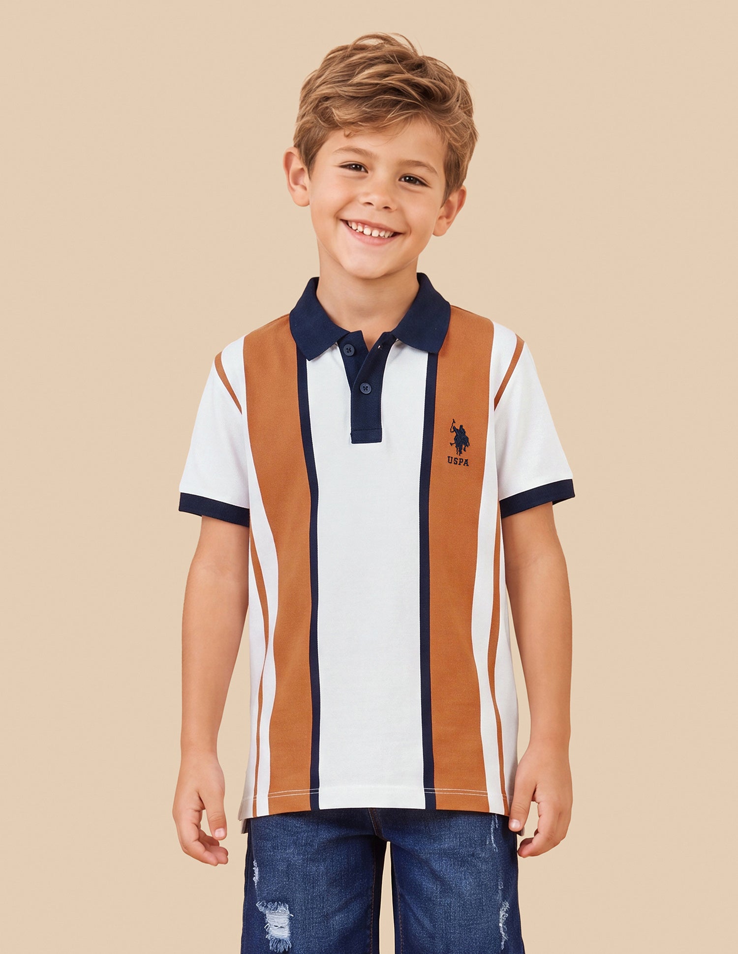 Vertical Striped Regular Fit Polo Shirt Rust - U.S. Polo Assn. India | Large