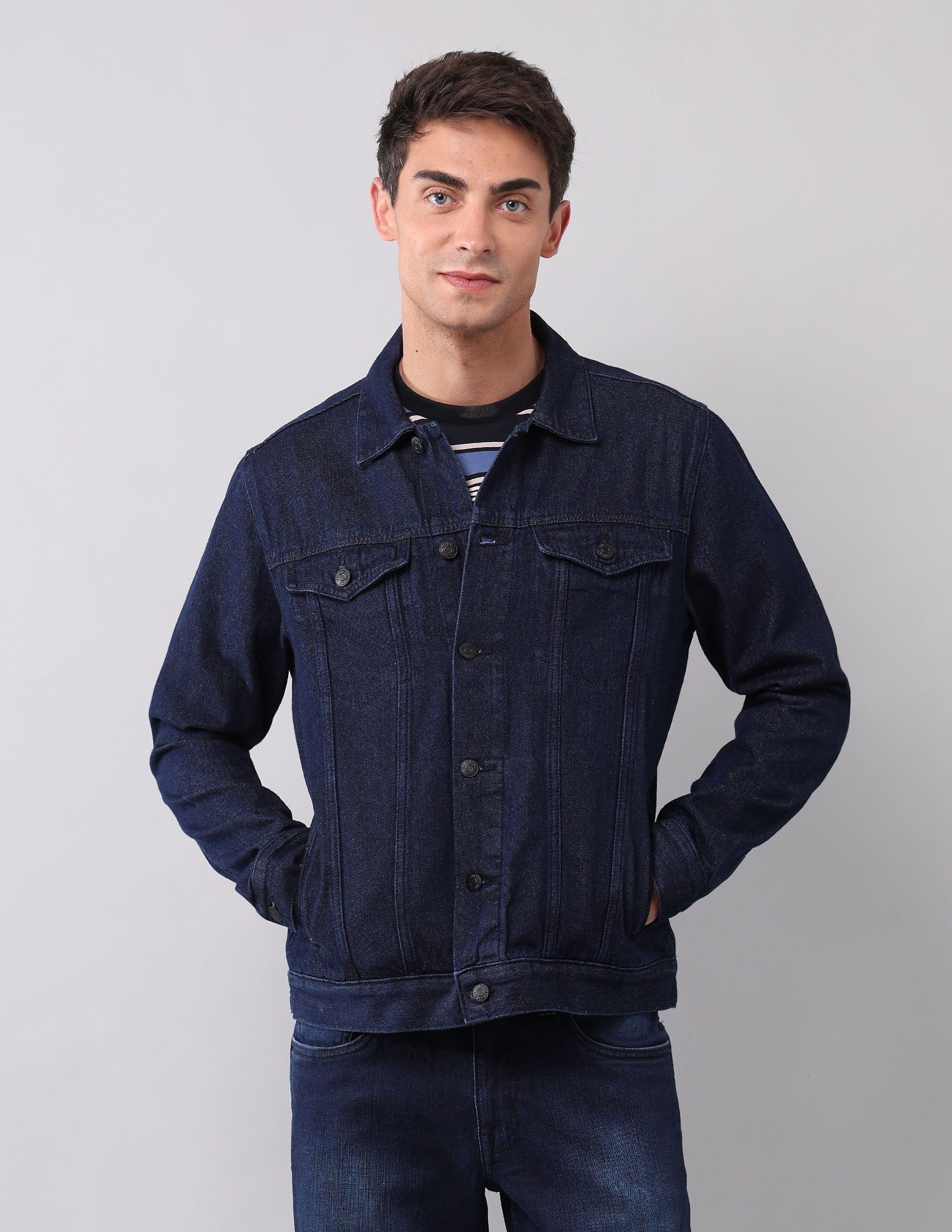 Solid Regular Fit Denim Jacket Dark Wash - U.S. Polo Assn. India | Large