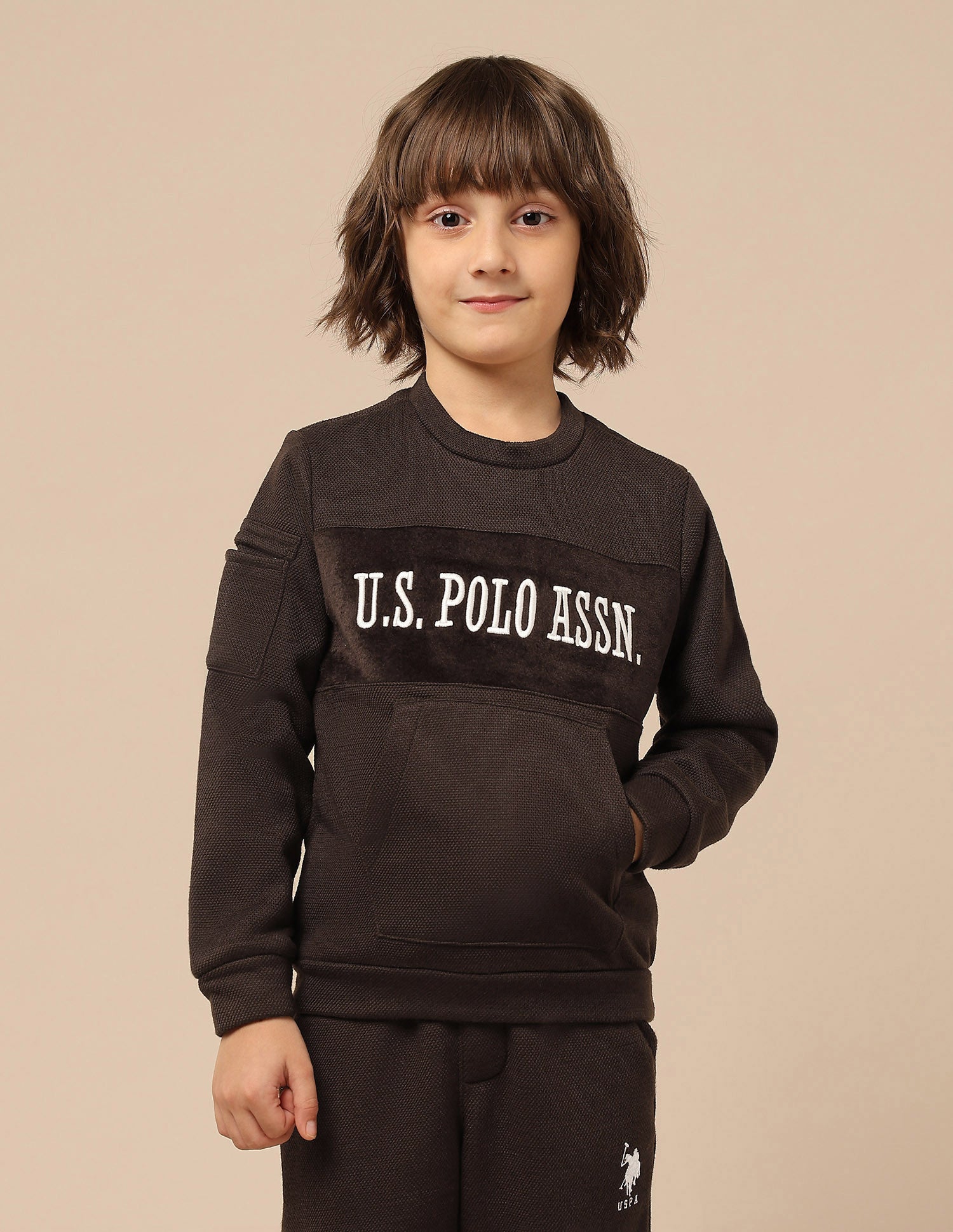 Boys Brand Embroidered Regular Fit Sweatshirt Light Brown - U.S. POLO ASSN. | Large