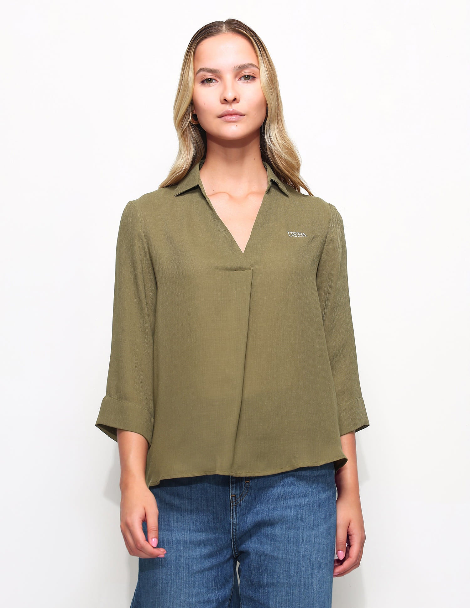 Textured Knotch Collar Top Green - U.S. Polo Assn. India | Large