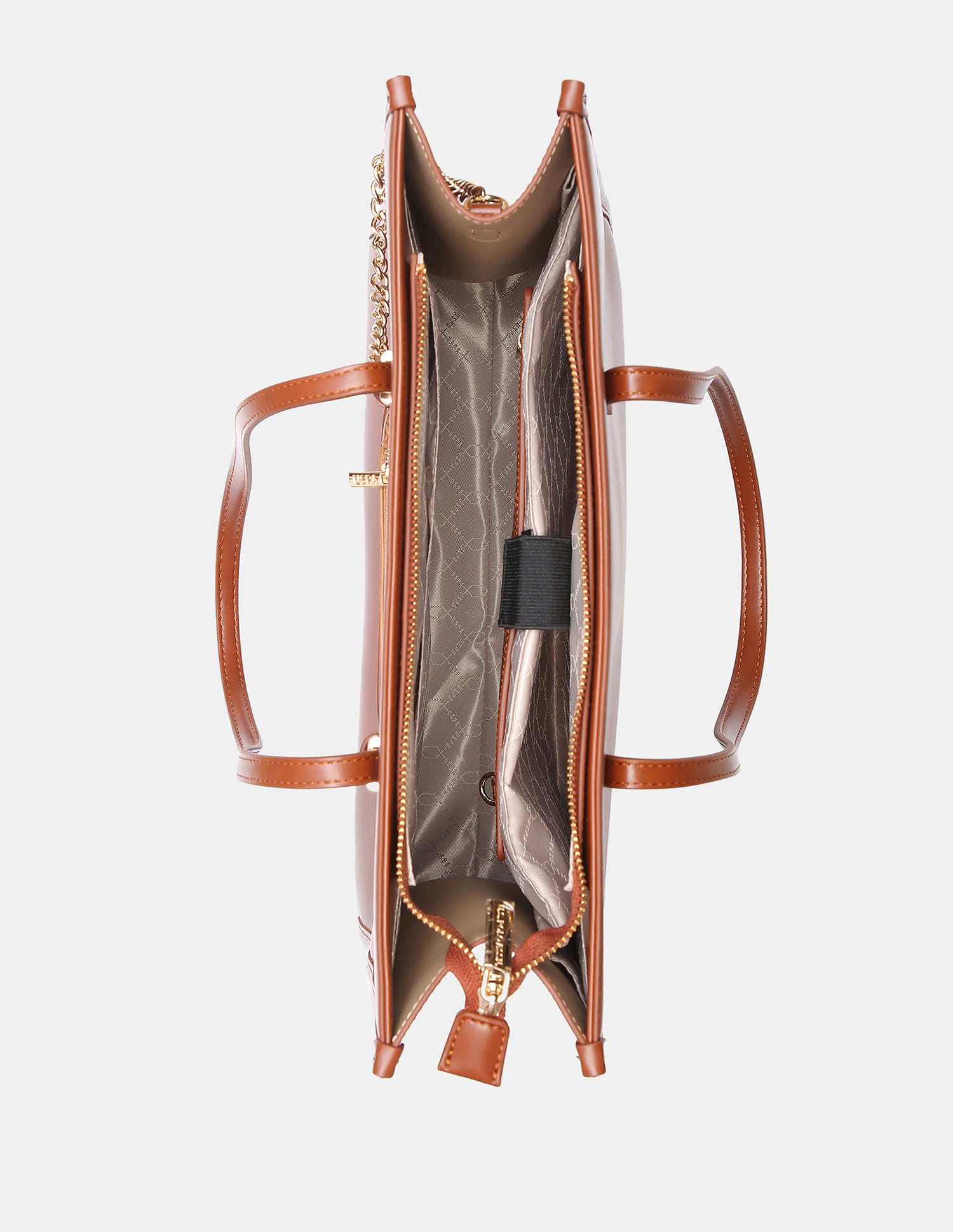 Women Bonnie Satchel Bag with Chain Card Holder Tan - U.S. POLO ASSN. | Large