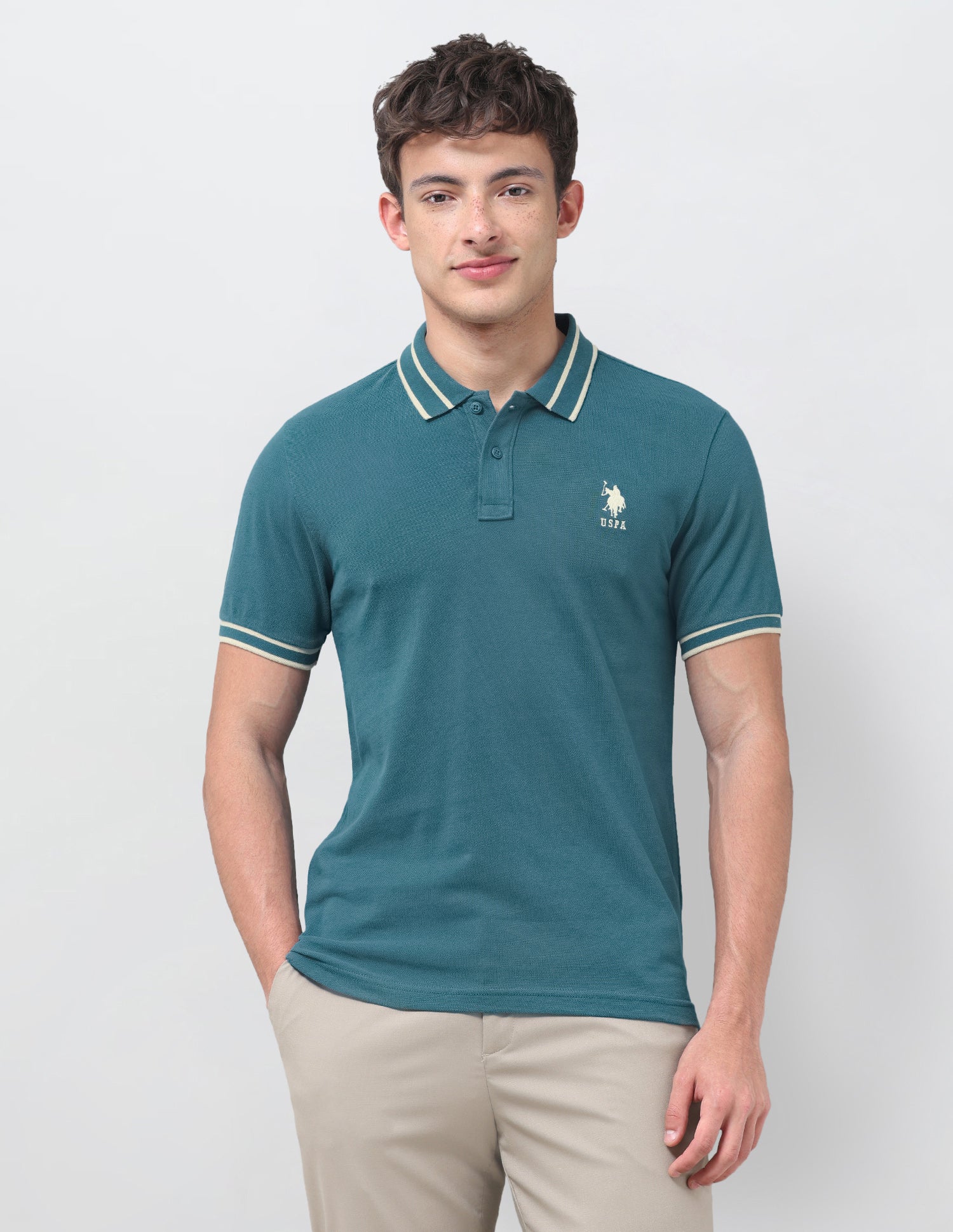 Solid Regular Fit Polo Shirt Teal - U.S. Polo Assn. India | Large