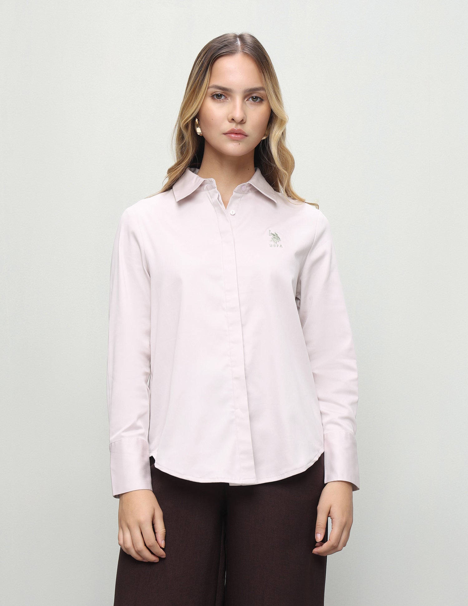 Solid Regular Fit Shirt Very Light Pink - U.S. Polo Assn. India | Large