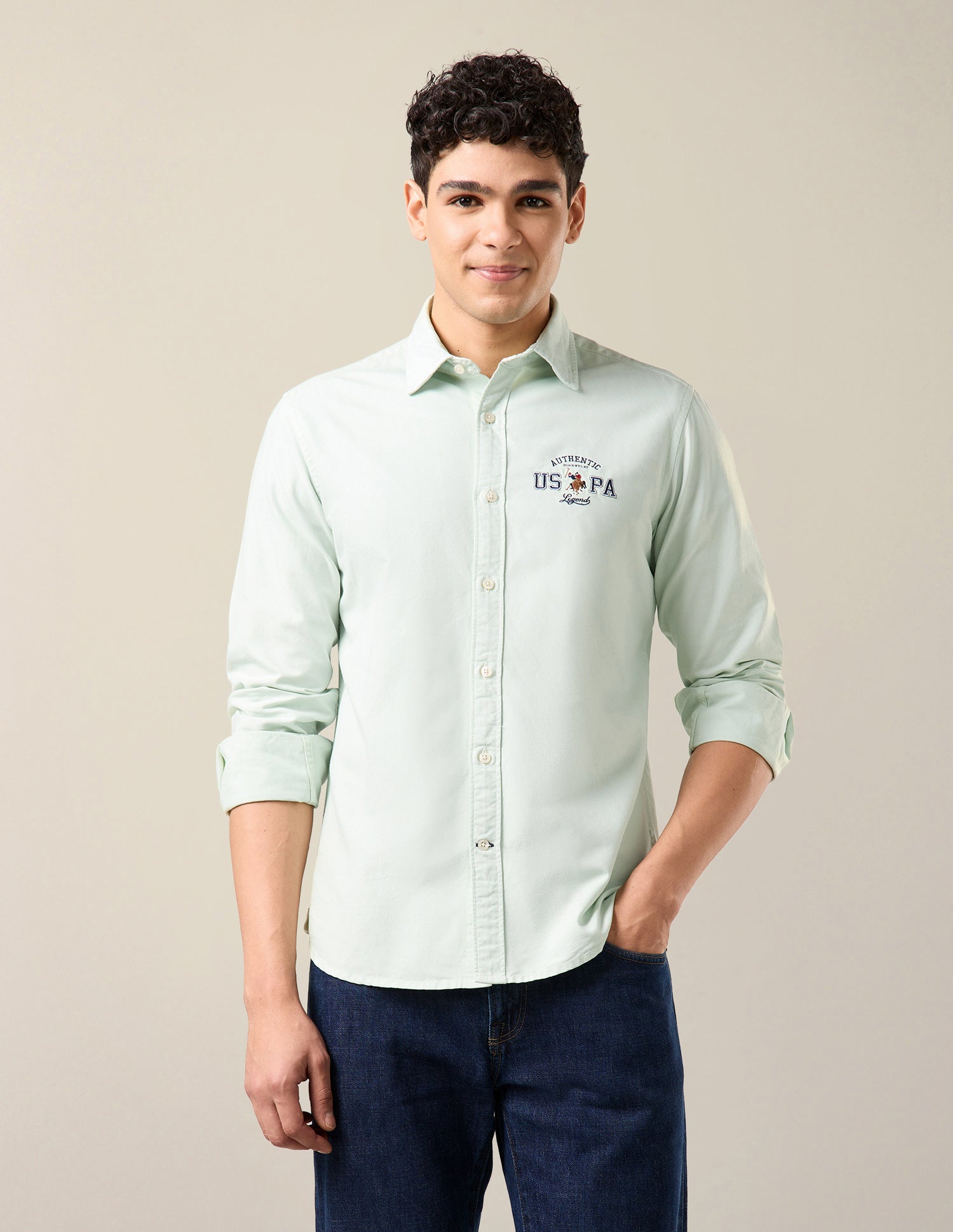 Oxford Regular Fit Shirt Light Green - U.S. Polo Assn. India | Large