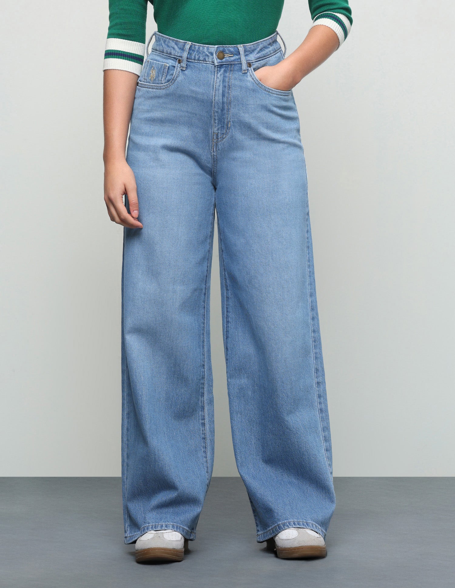 Whiskered Wide Leg Fit Jeans Blue - U.S. Polo Assn. India | Large