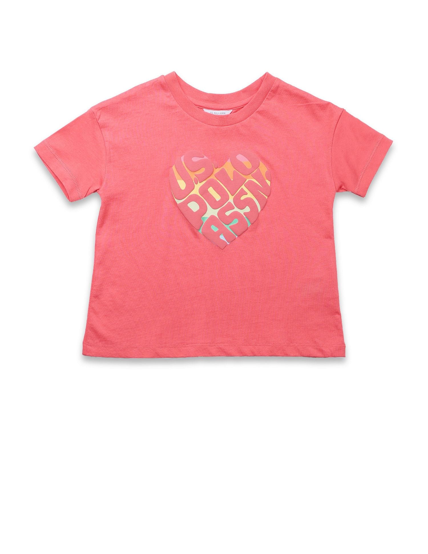 Girls Puff Print Regular Fit T-Shirt Coral - U.S. POLO ASSN. | Large