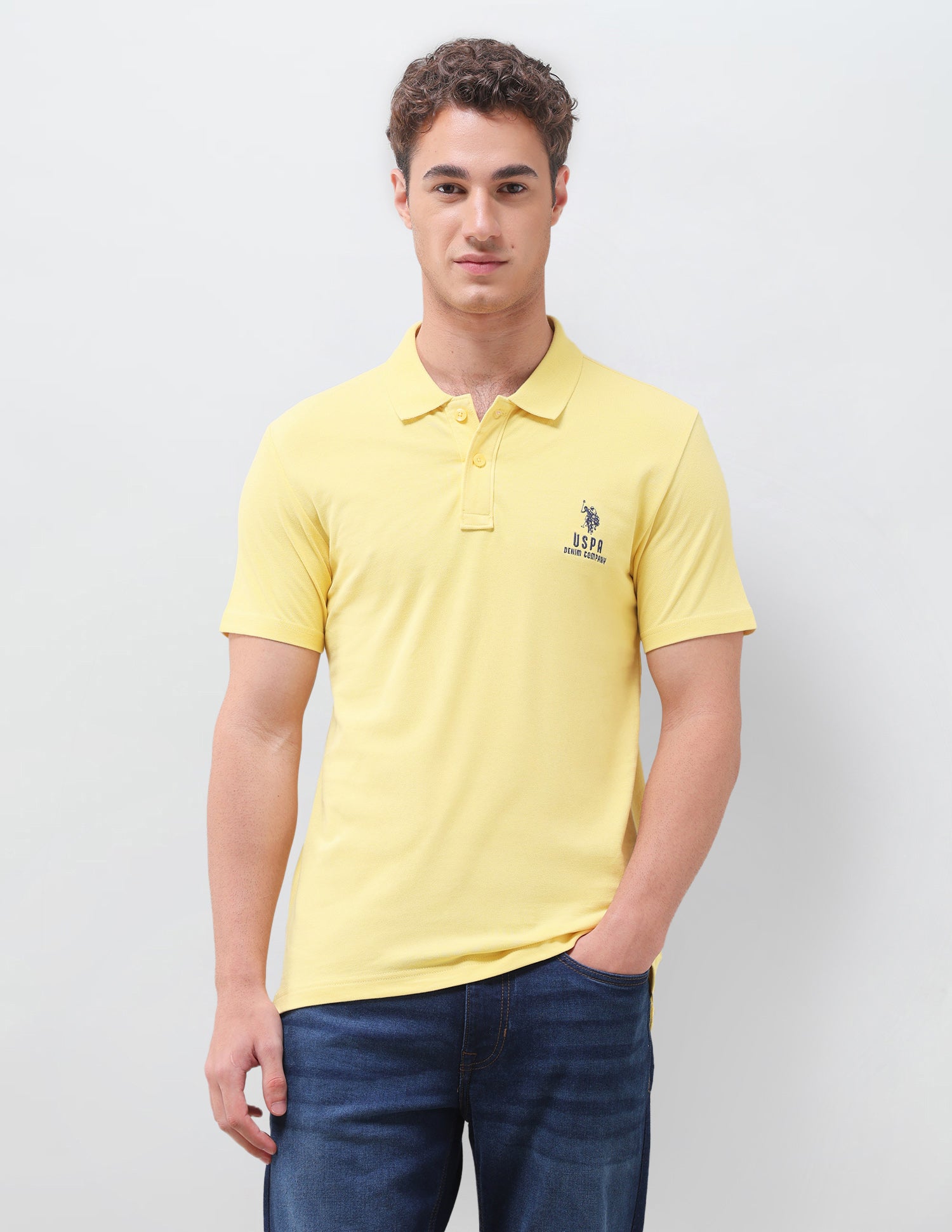 Solid Slim Fit Polo Shirt Yellow - U.S. Polo Assn. India | Large