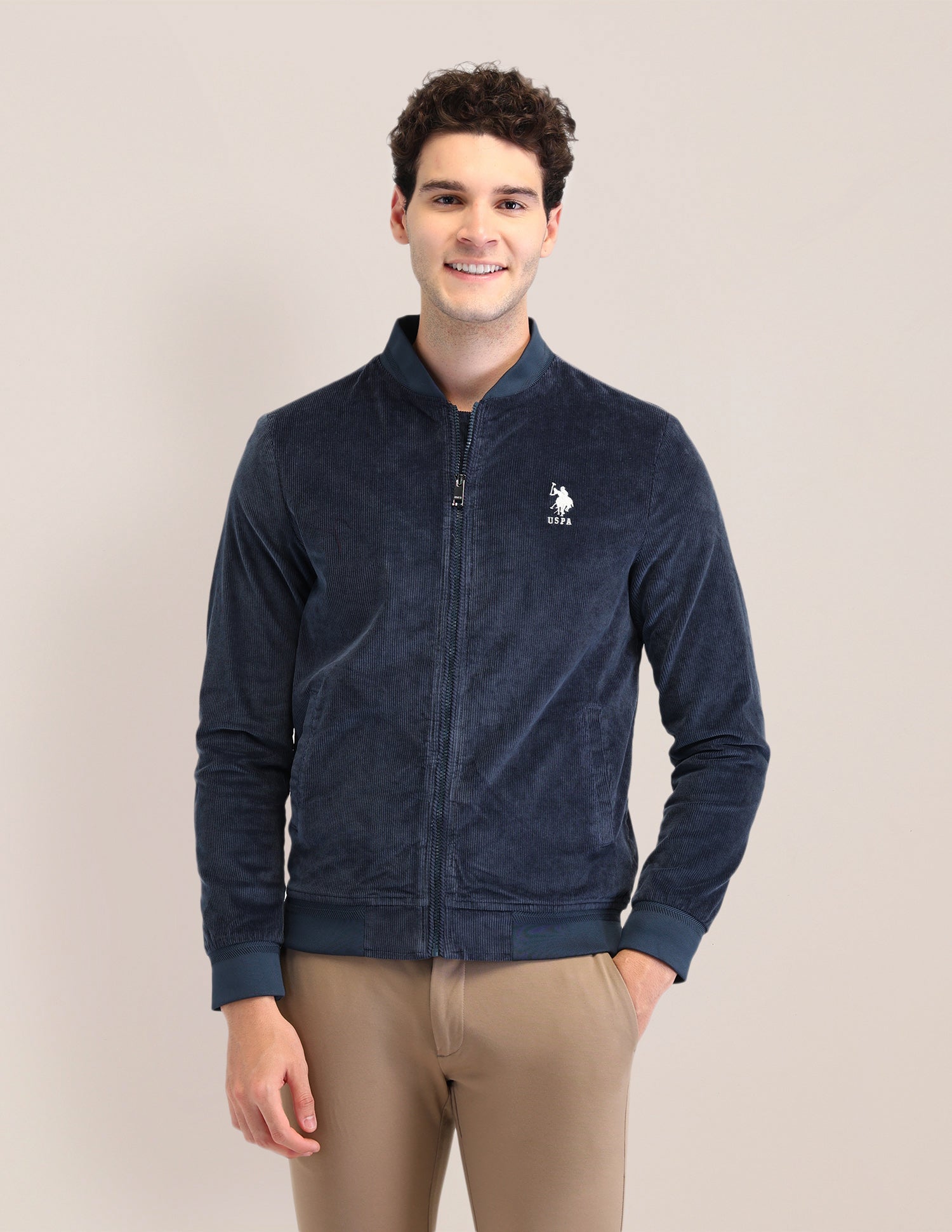 Textured Regular Fit Jacket Blue - U.S. POLO ASSN. | Large