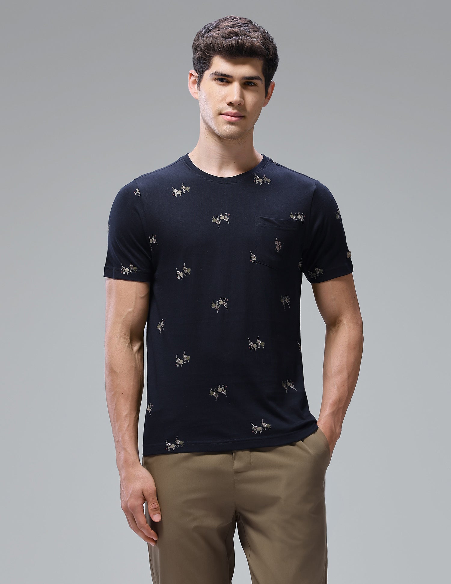 Graphic Brand Printed Regular Fit Loungewear T-Shirt Navy - U.S. Polo Assn. India | Large