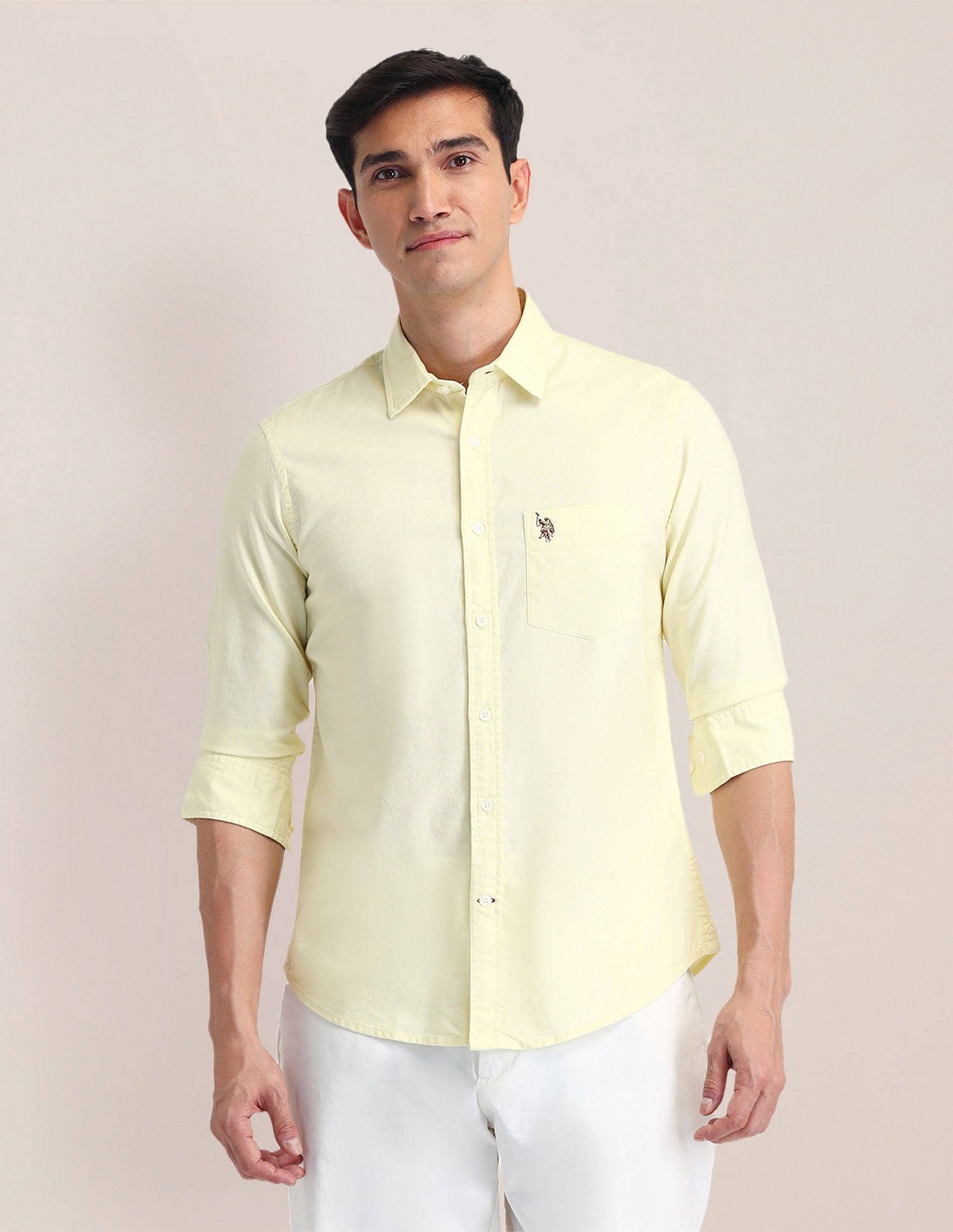 Tailored Fit Oxford Solid Shirt Light Yellow - U.S. Polo Assn. India | Large
