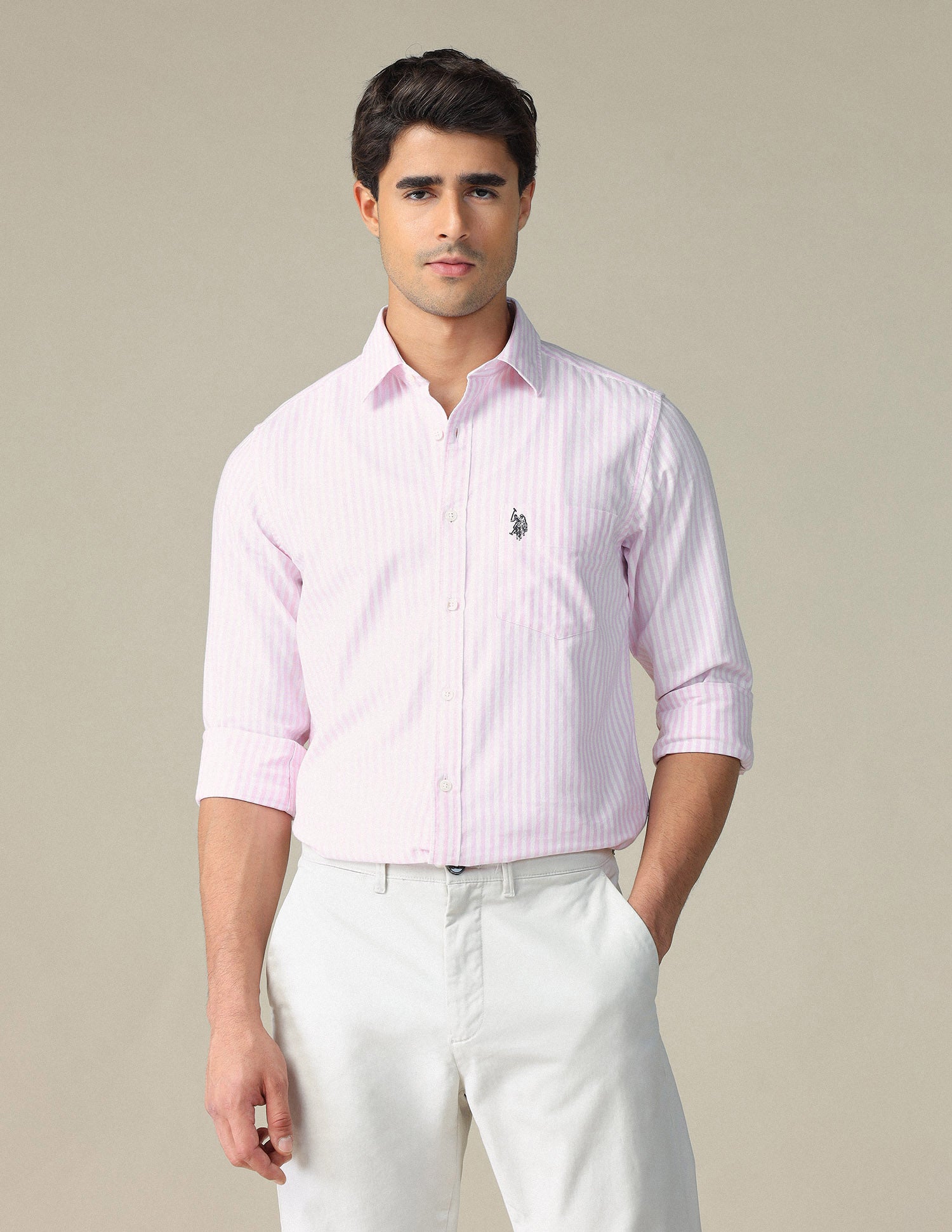 Pure Cotton Vertical Striped Shirt Pink - U.S. POLO ASSN. | Large