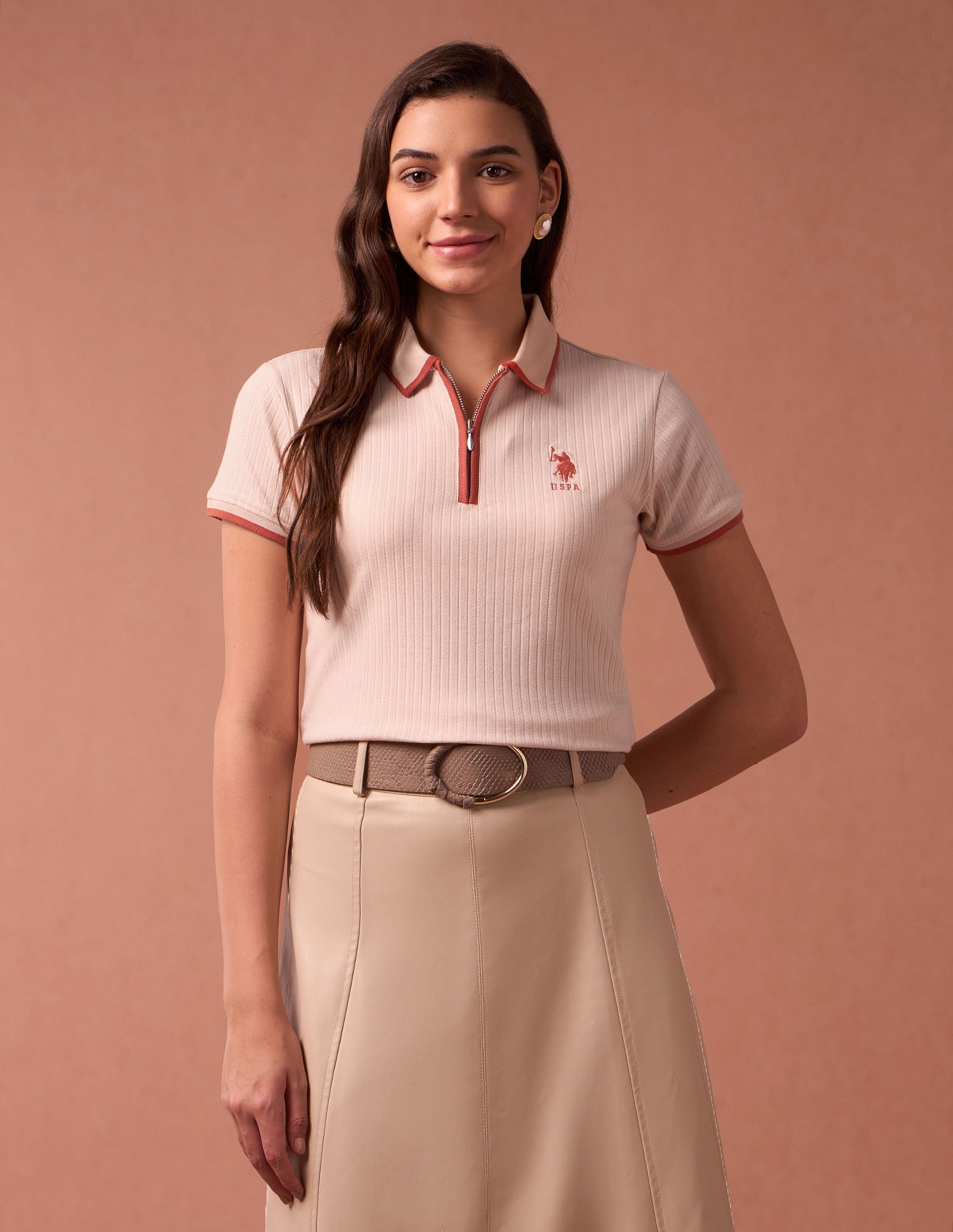 Textured Knit Tipped Polo Shirt Ecru - U.S. Polo Assn. India | Large
