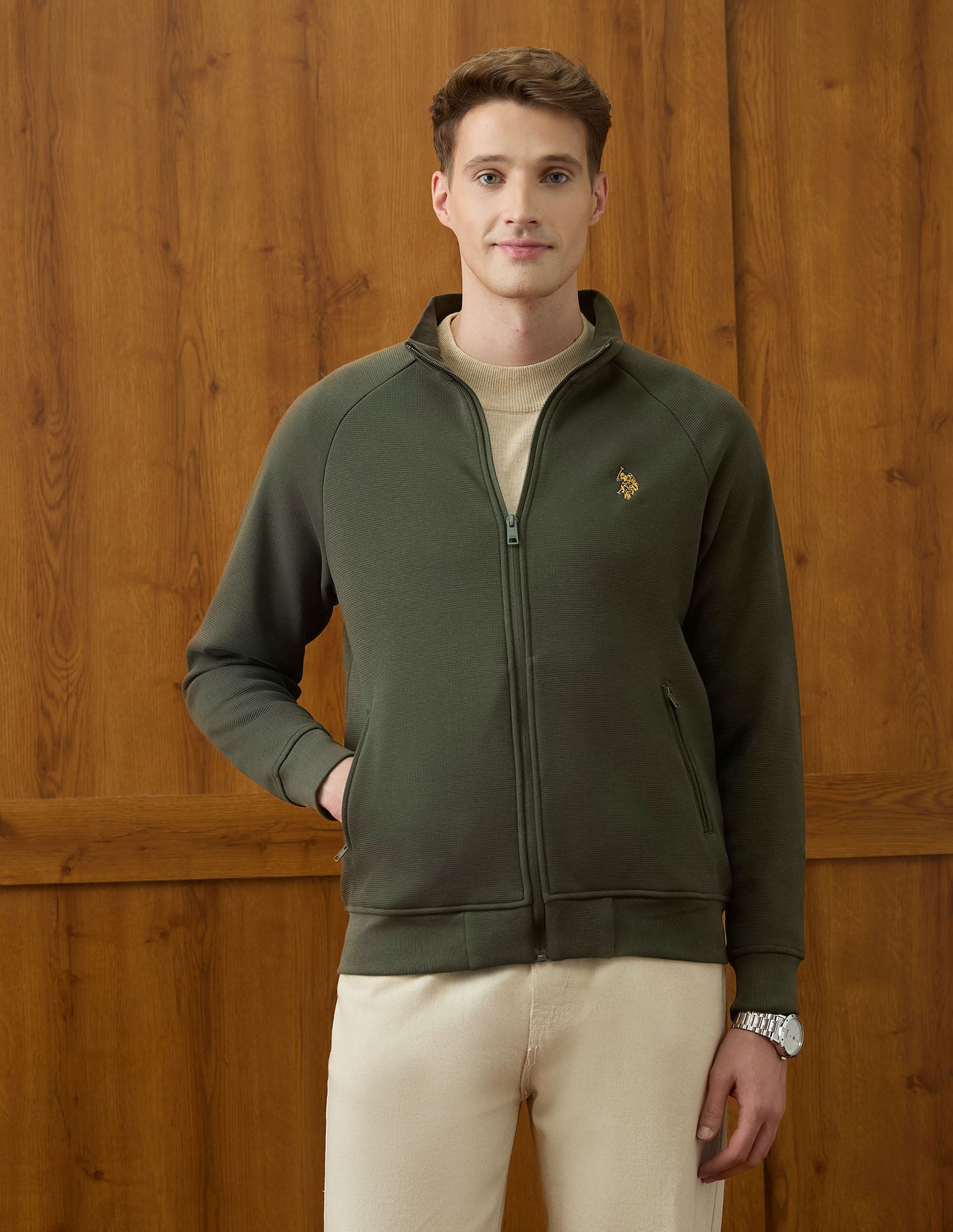 Equestrian Aisle Theater Textured Sweatshirt Olive - U.S. POLO ASSN. | Large