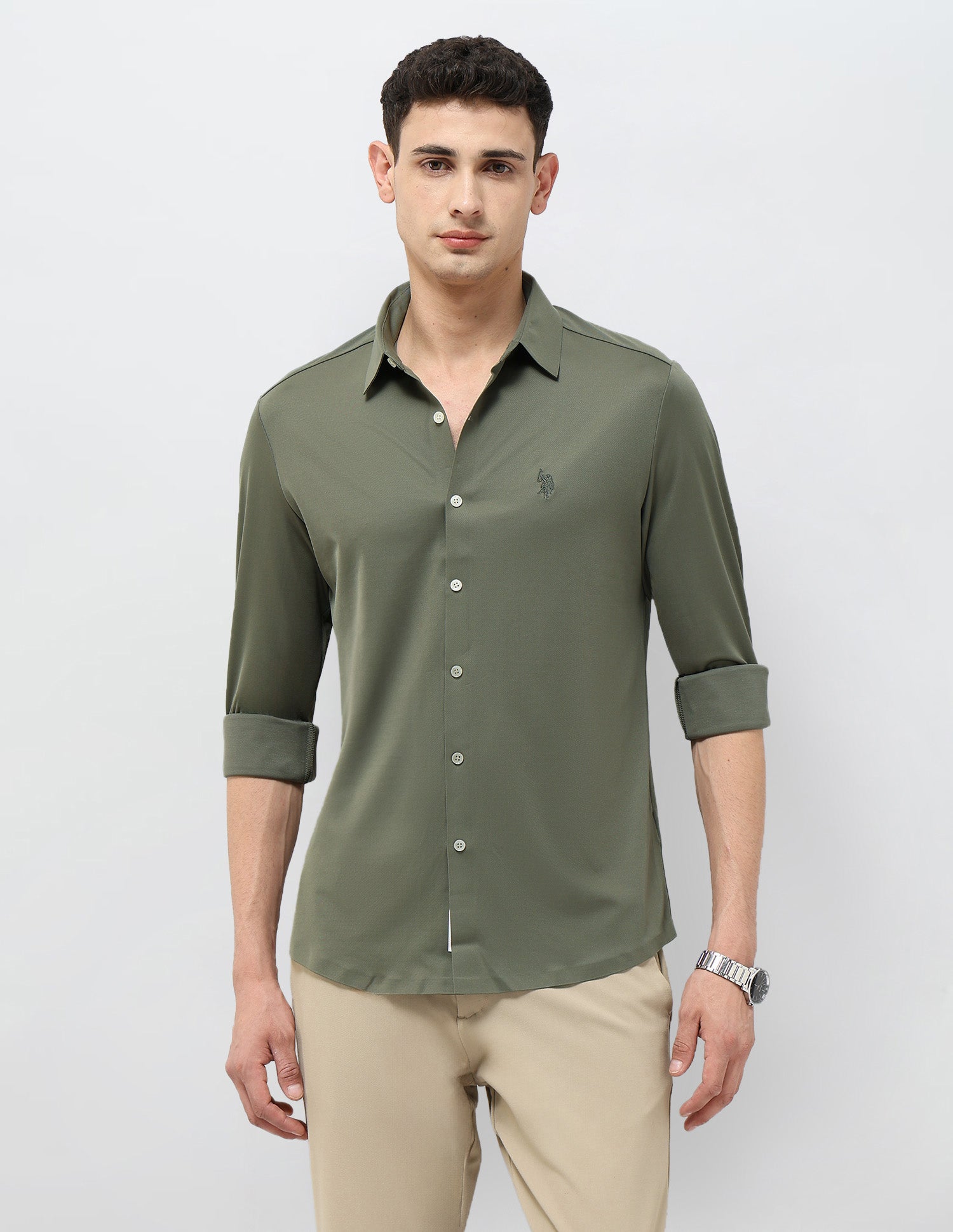 Solid Tailored Fit Shirt Sage - U.S. POLO ASSN. | Large
