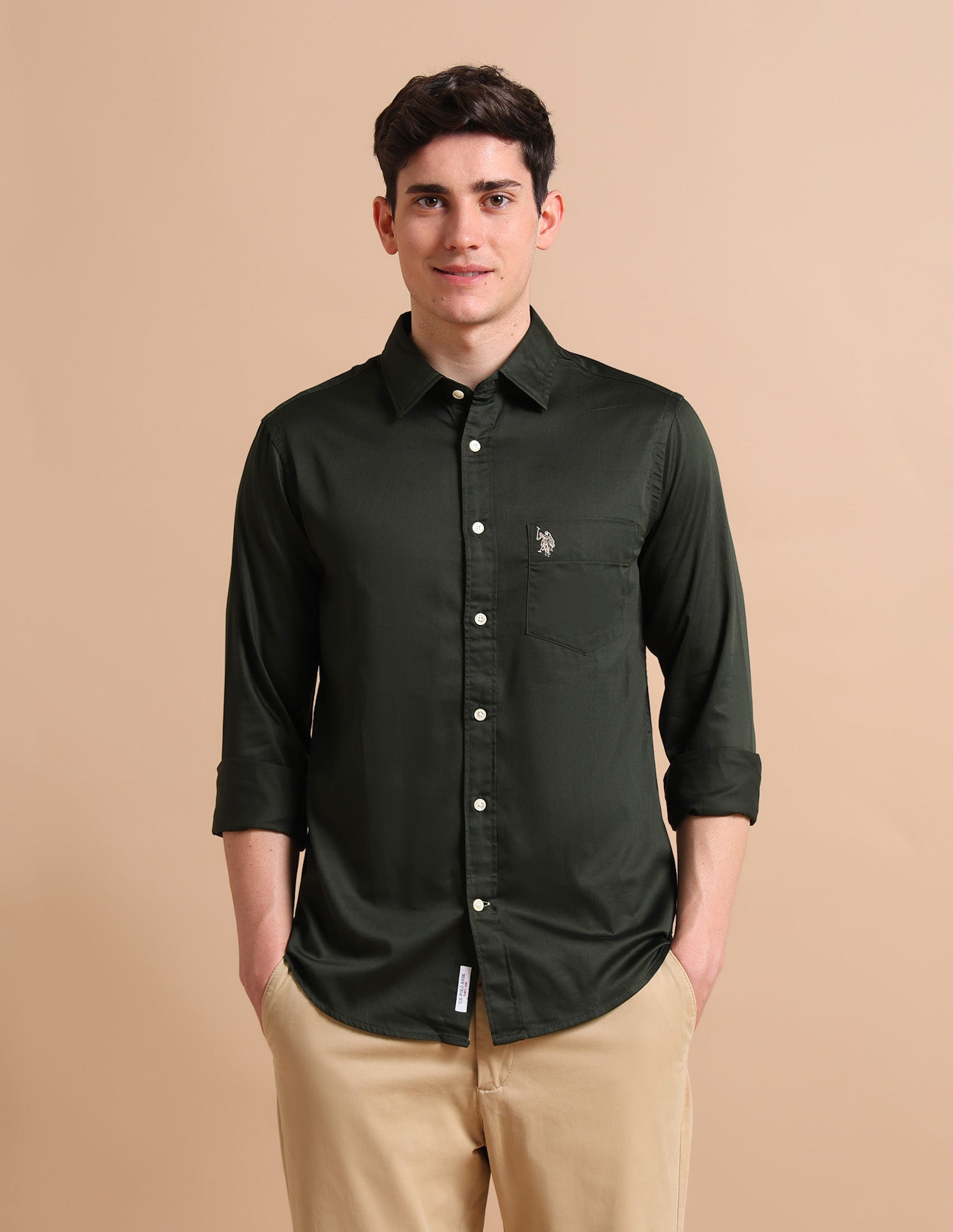 Evening Satin Shirt Dark Green - U.S. POLO ASSN. | Large