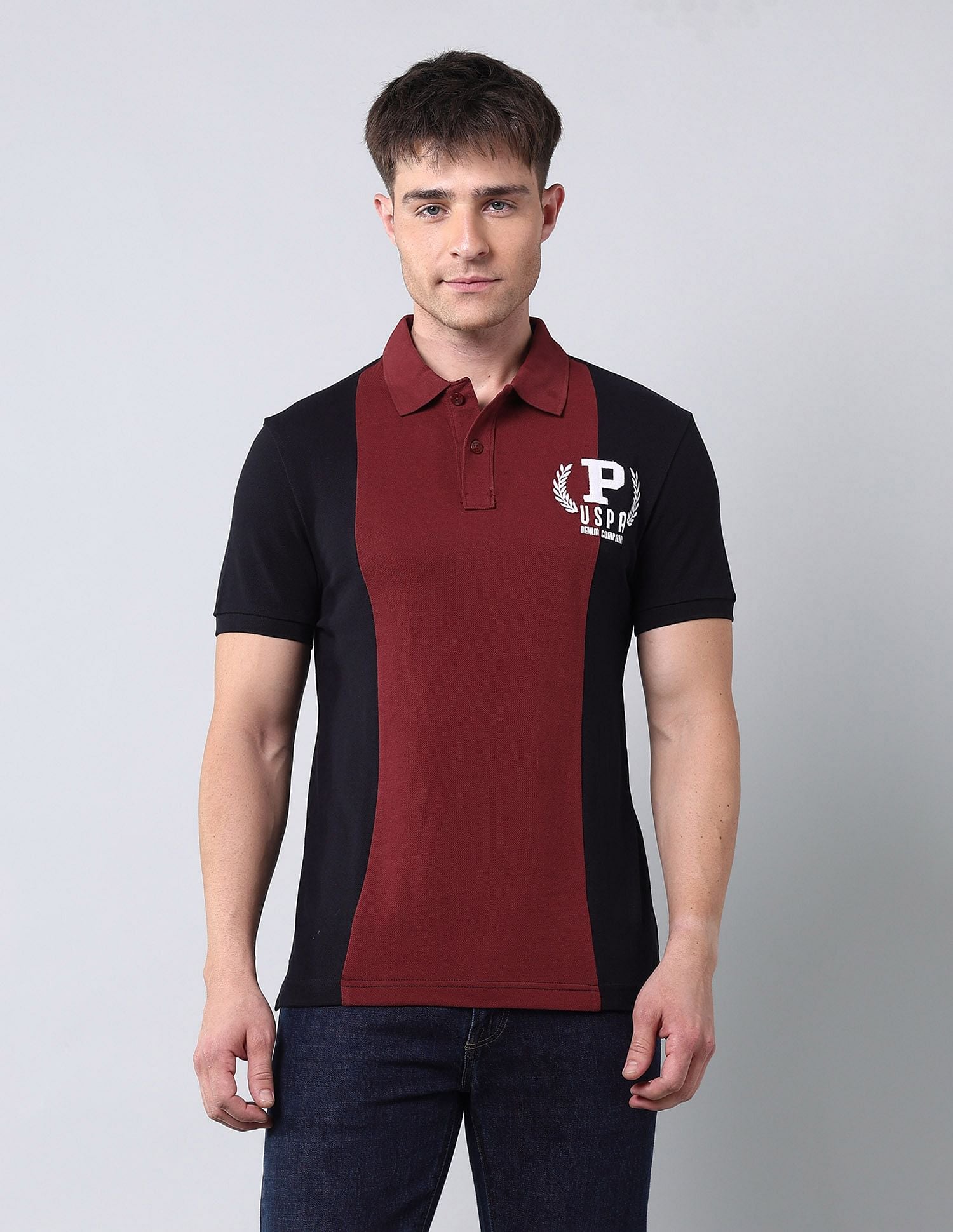 Colour Blocked Muscle Fit Polo Shirt Navy - U.S. POLO ASSN. | Large