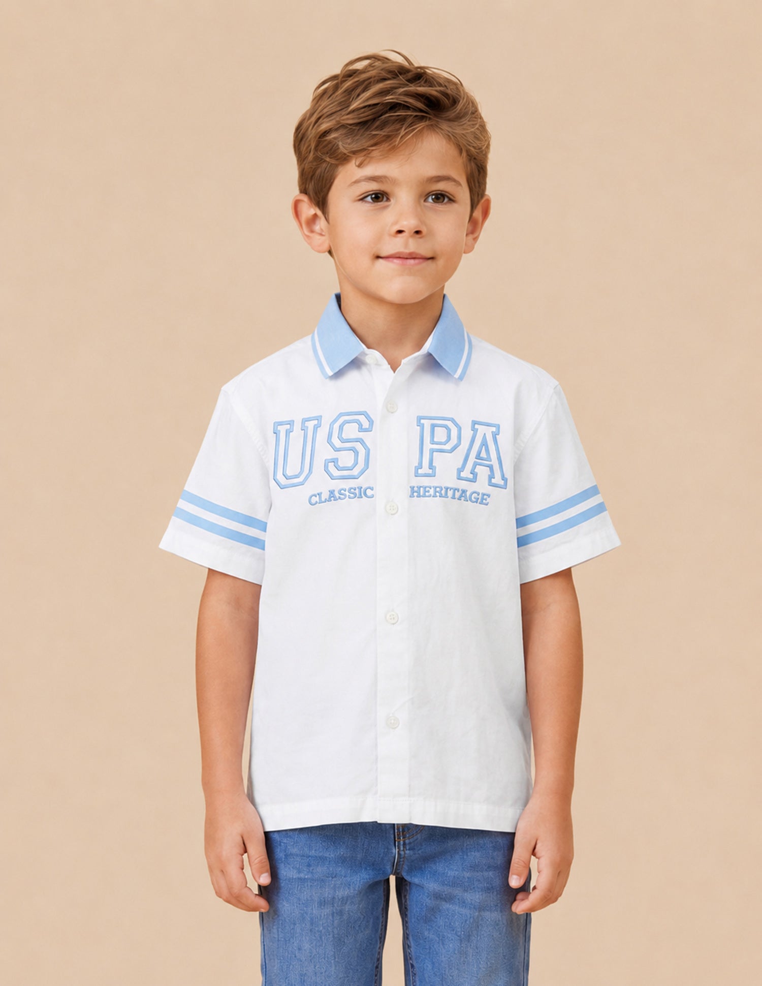 Brand Printed Boxy Fit Shirt White - U.S. Polo Assn. India | Large