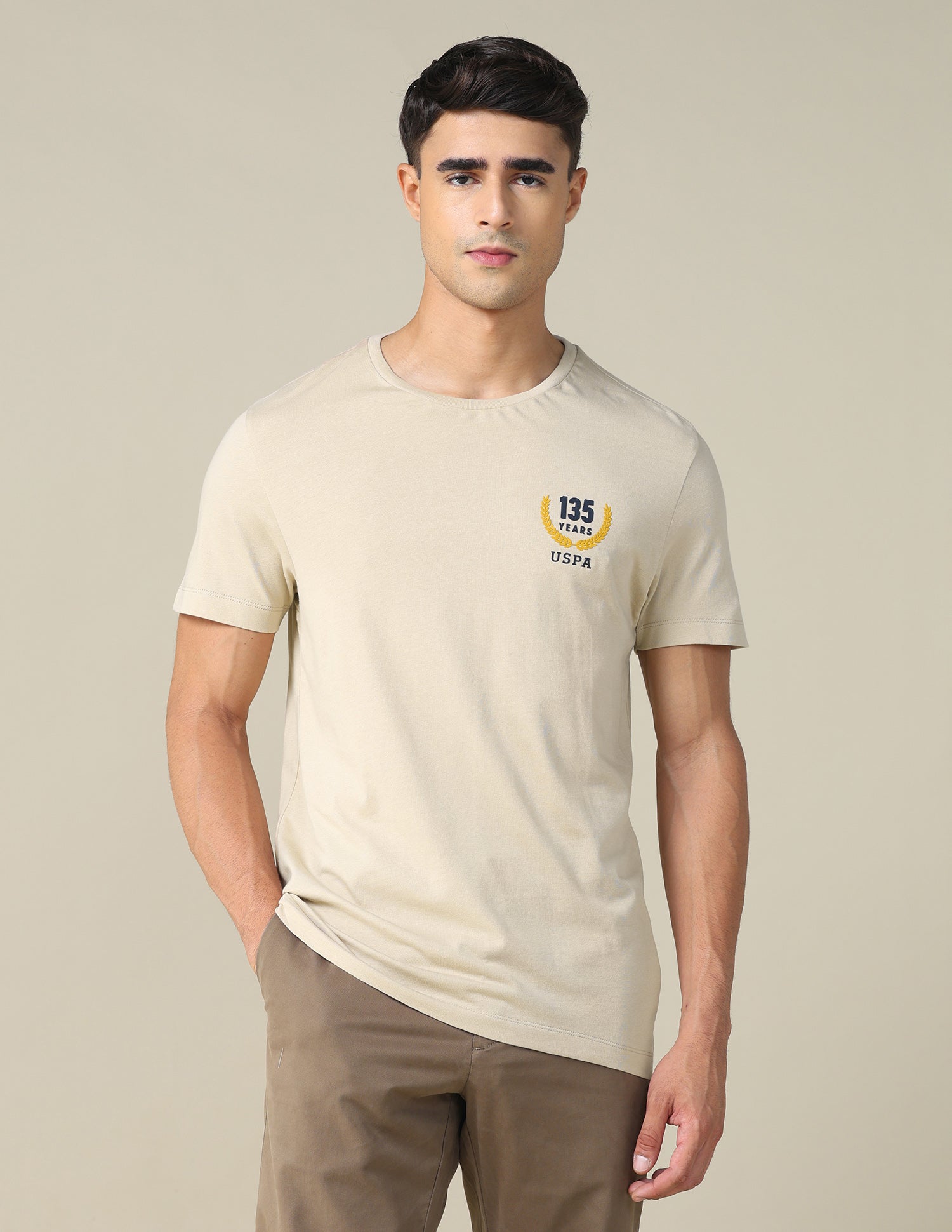 Regular Fit Solid T-shirt Beige - U.S. POLO ASSN. | Large