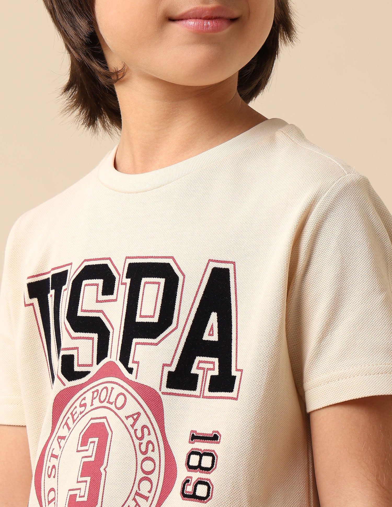 Boys Graphic Printed Pure Cotton T Shirt Ecru - U.S. POLO ASSN. | Large