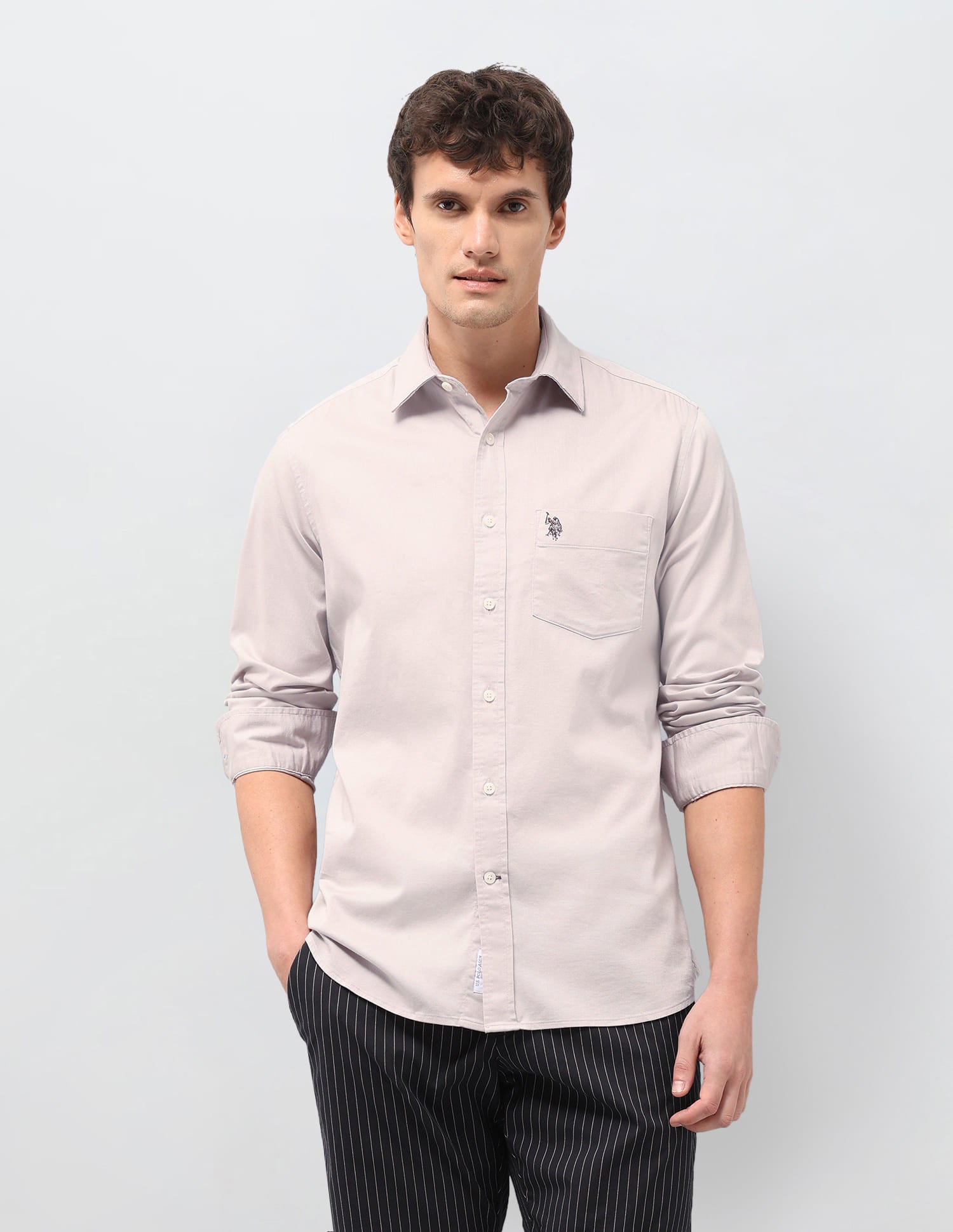Solid Dobby Tailored Fit Shirt Beige - U.S. Polo Assn. India | Large