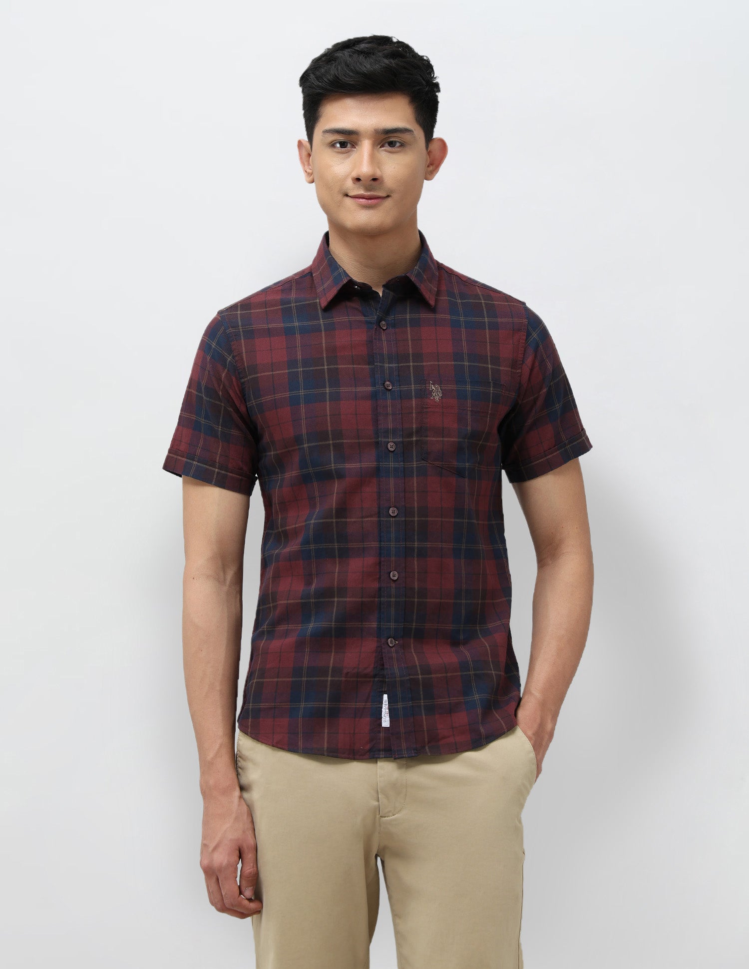 Tartan Checked Tailored Fit Shirt Maroon - U.S. POLO ASSN. | Large