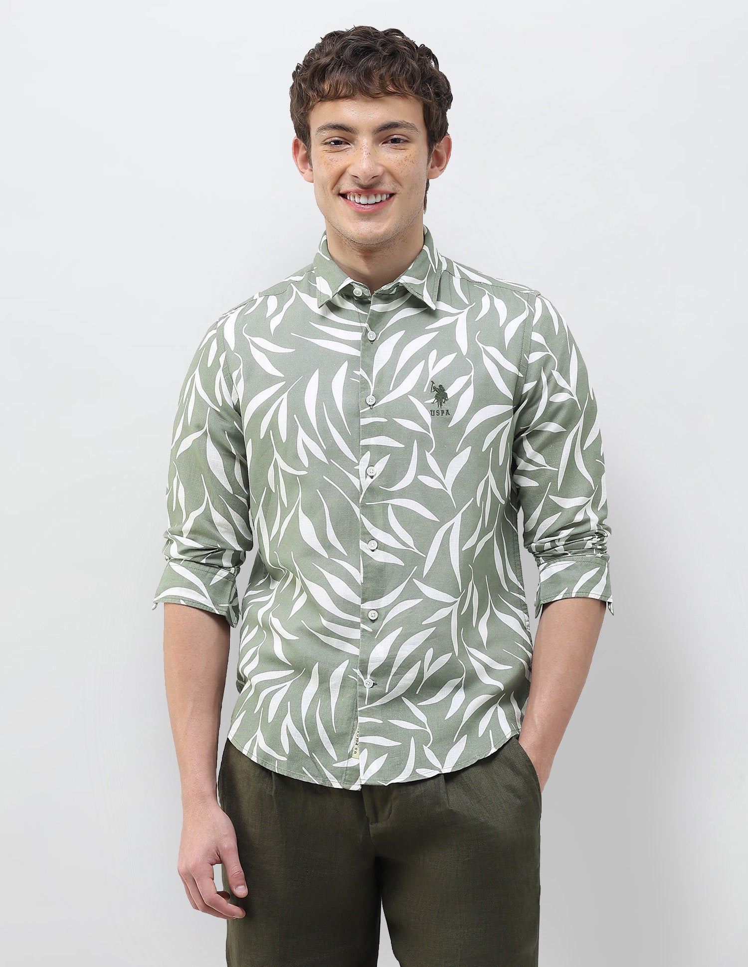 Tropical Printed Regular Fit Shirt Light Green - U.S. Polo Assn. India | Large