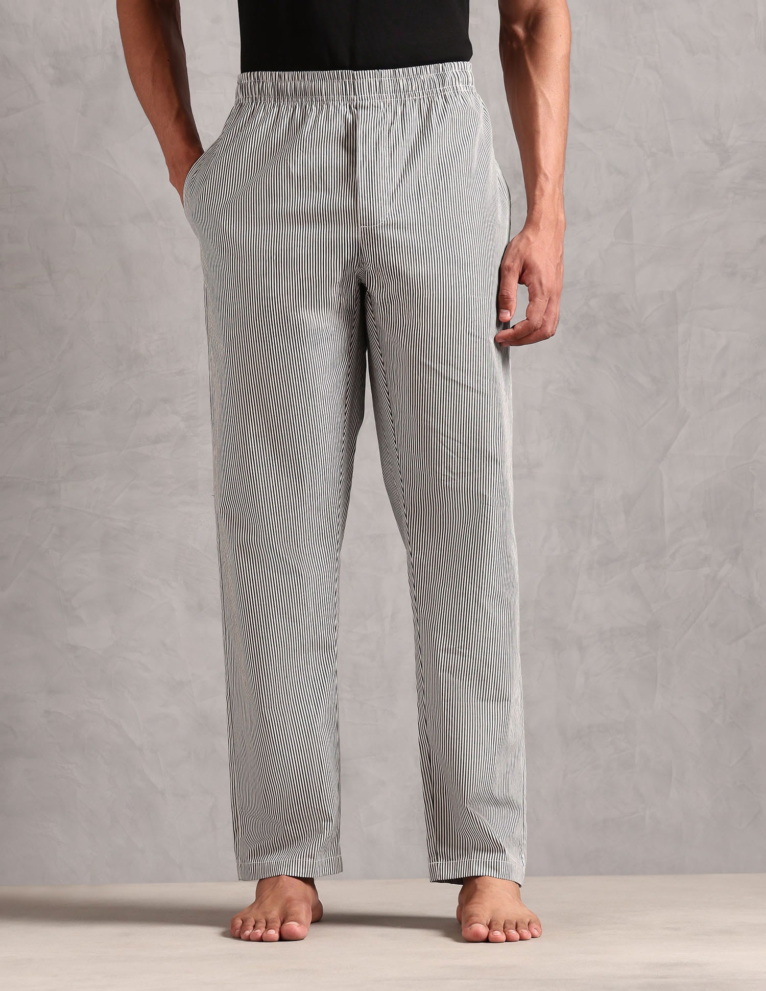 Pure Cotton Striped LP004 Lounge Pants - Pack Of 1 White and Navy Stripe - U.S. Polo Assn. India | Large