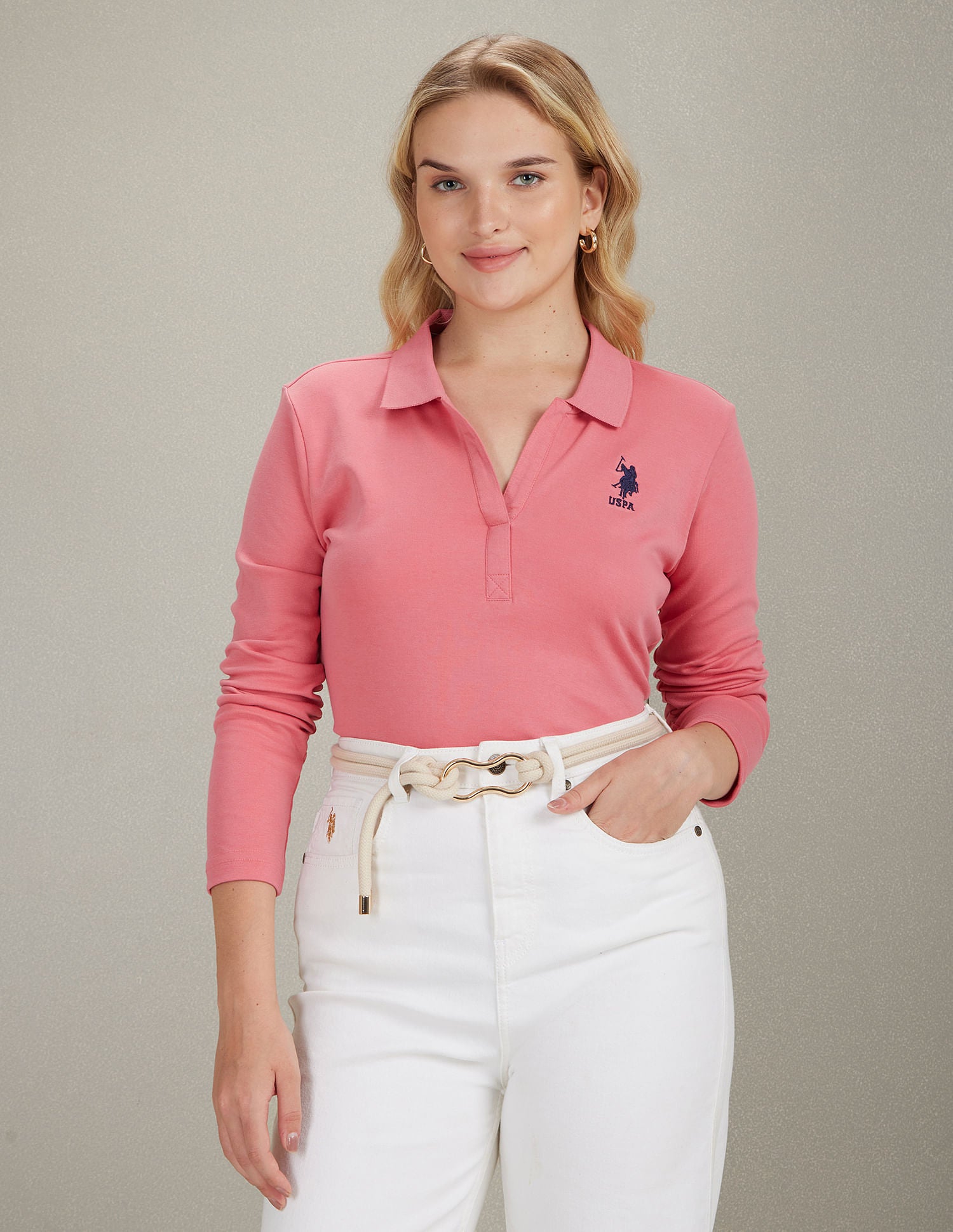 Long Sleeve Solid Polo Shirt Pink - U.S. POLO ASSN. | Large