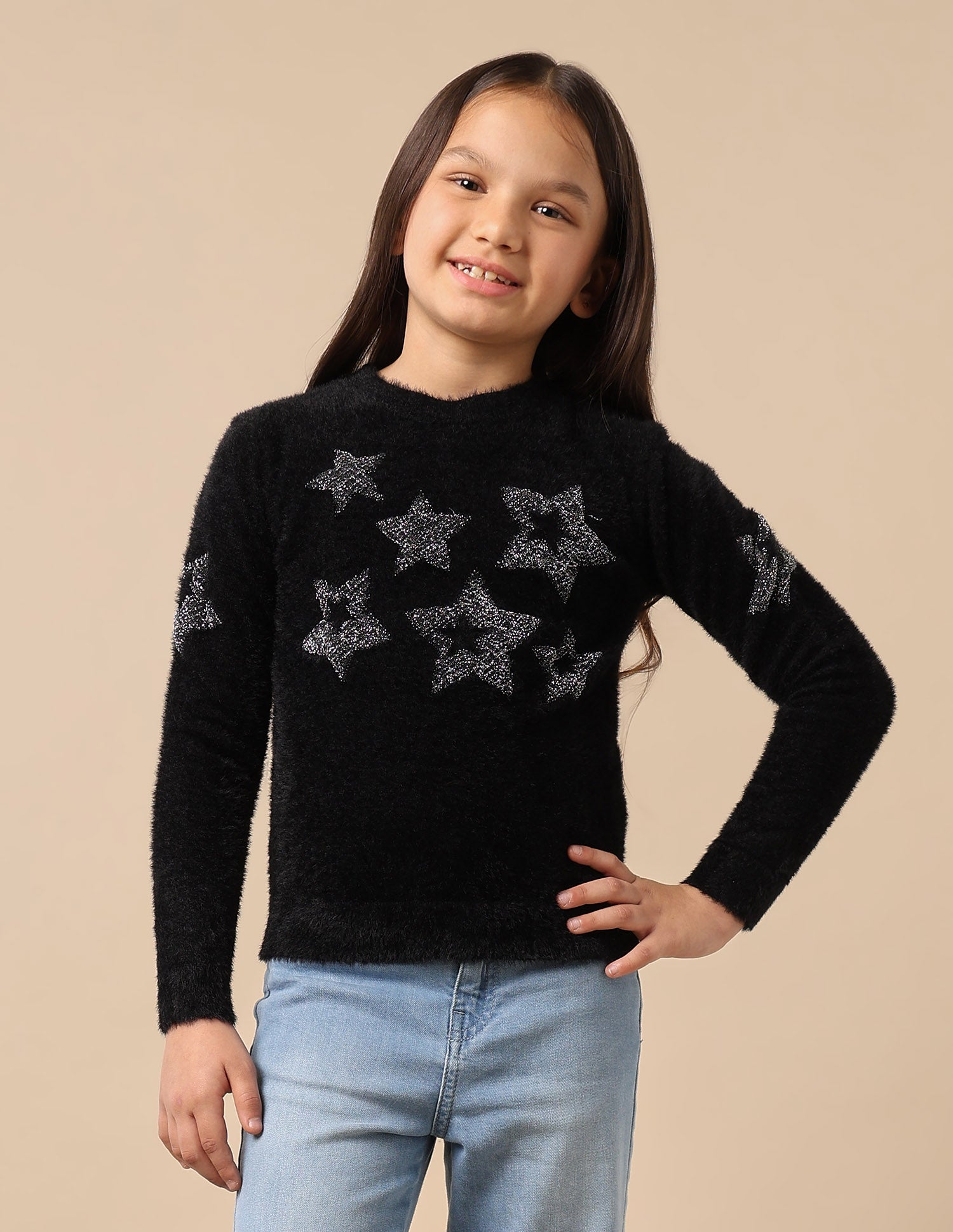 Girls Patterned Knit Pullover Sweater Black - U.S. POLO ASSN. | Large