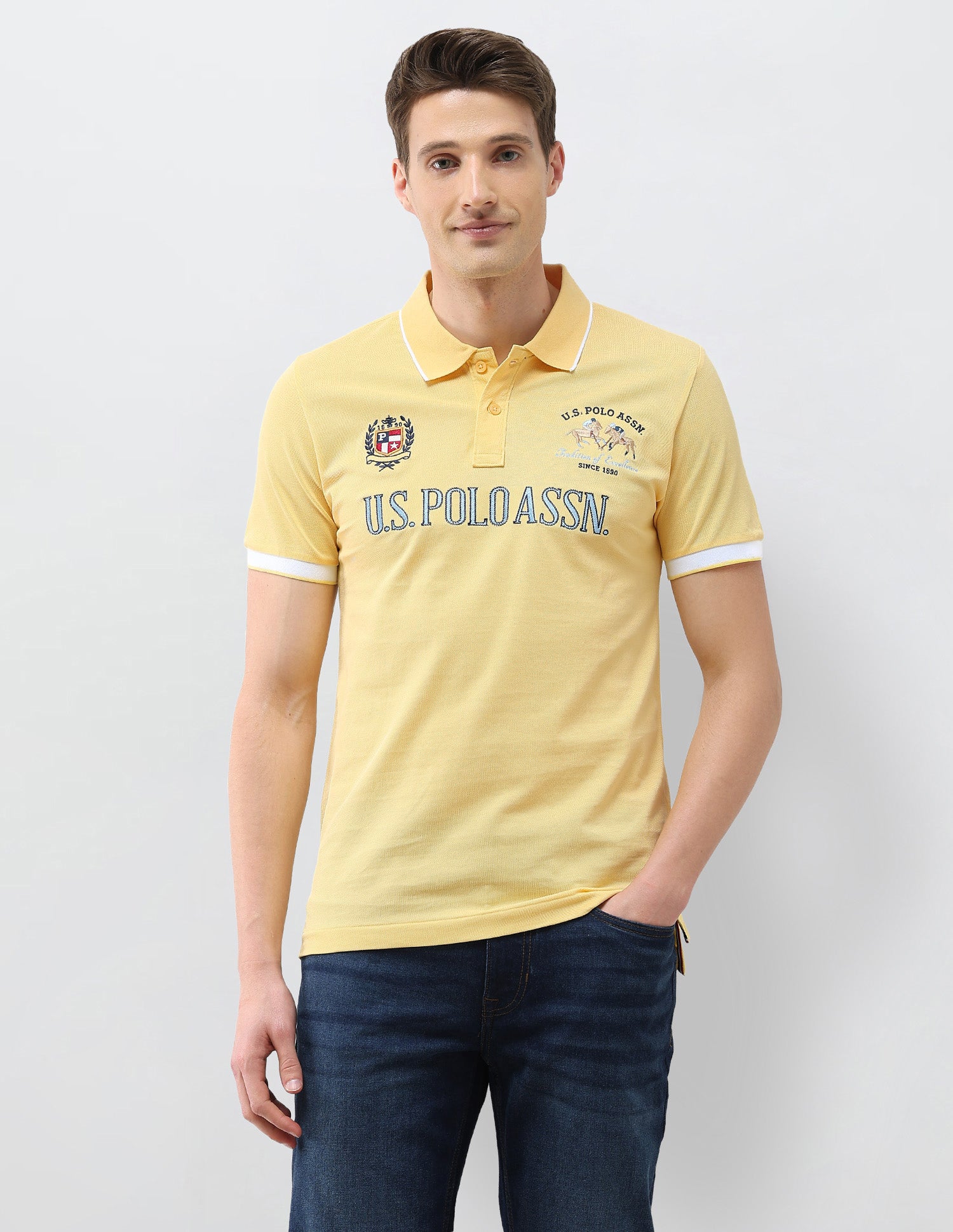 Numeric Brand Embroidered Slim Fit Polo Shirt Yellow - U.S. Polo Assn. India | Large