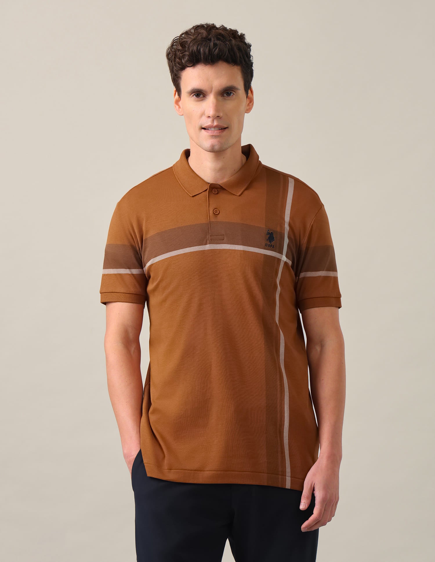 Horizontal Striped Slim Fit Polo Shirt Mustard - U.S. Polo Assn. India | Large