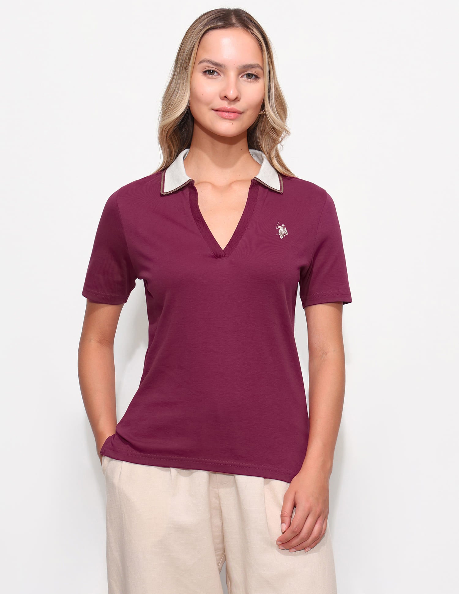 Regular Fit Contrast Collar Polo Shirt Purple - U.S. Polo Assn. India | Large